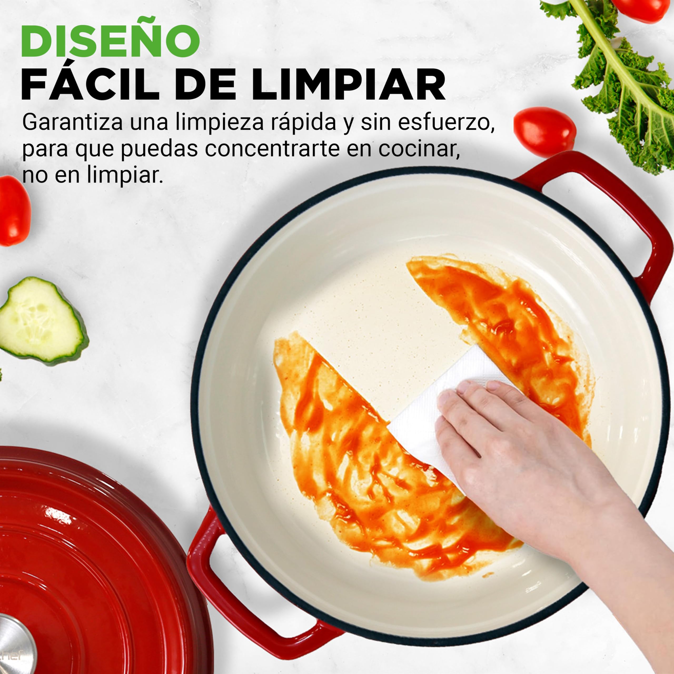 Nutrichef Olla de hierro fundido, Redonda, Esmaltada, 5 cuartos, Recubierta de porcelana, Con tapa