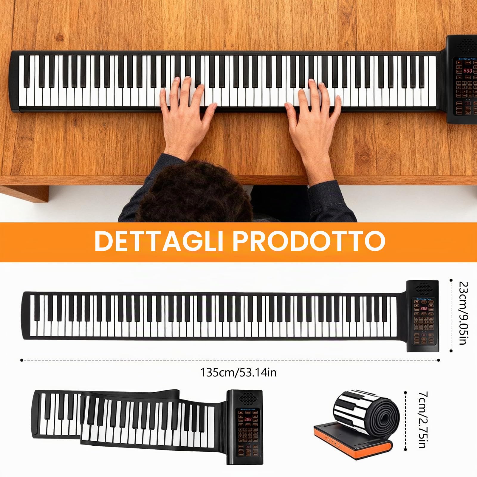 88 Tasti Tastiera Pianoforte Arrotolabile, Pianoforte Elettronico Portatile con 128 Ritmi Toni, 20 Demo, Funzione MIDI,Ricaricabile Rollup Pianoforte Pieghevole per Bambini Principianti Adulti