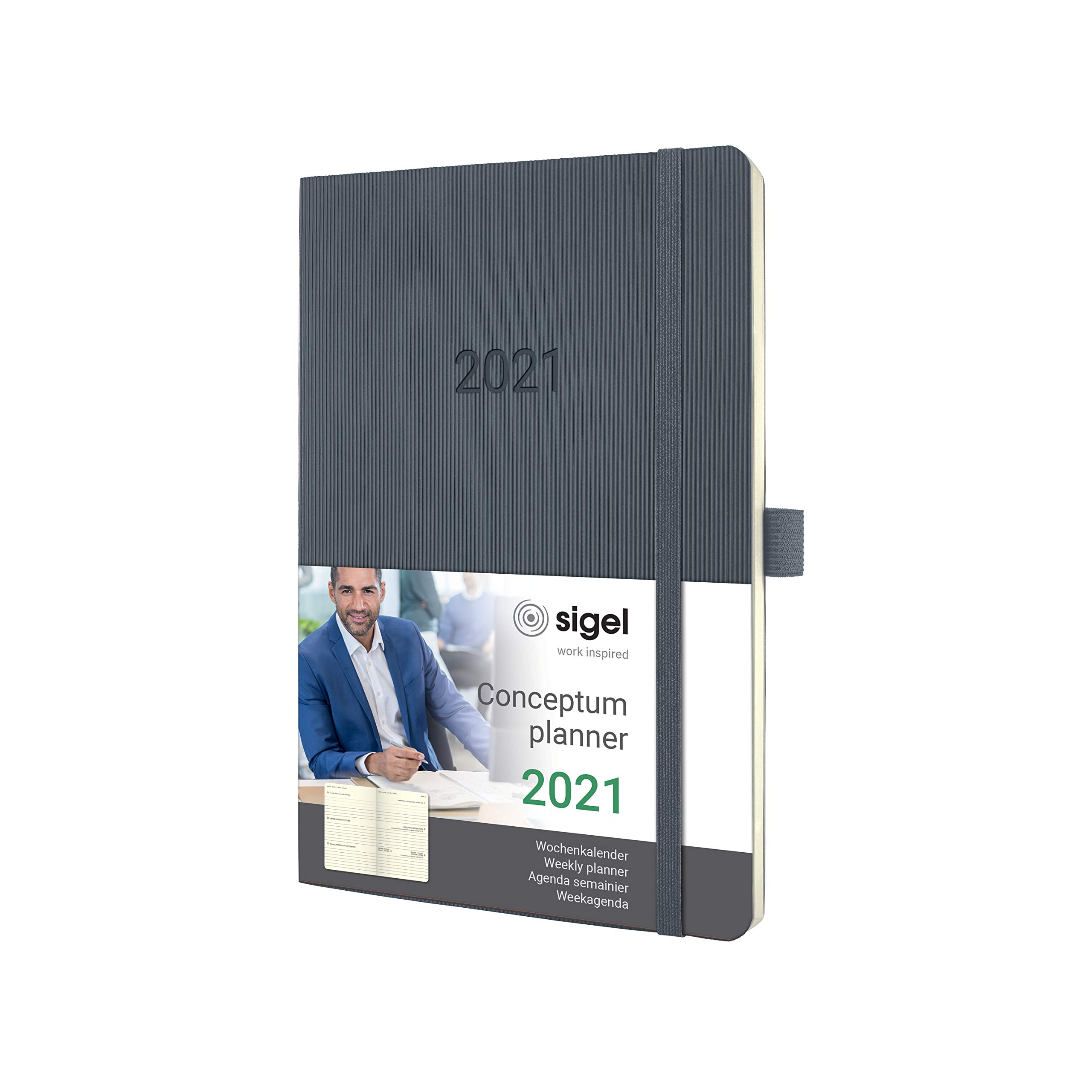 SIGEL C2136 Weekly Diary 2021, Approx. A5, Dark Grey, softcover - Conceptum
