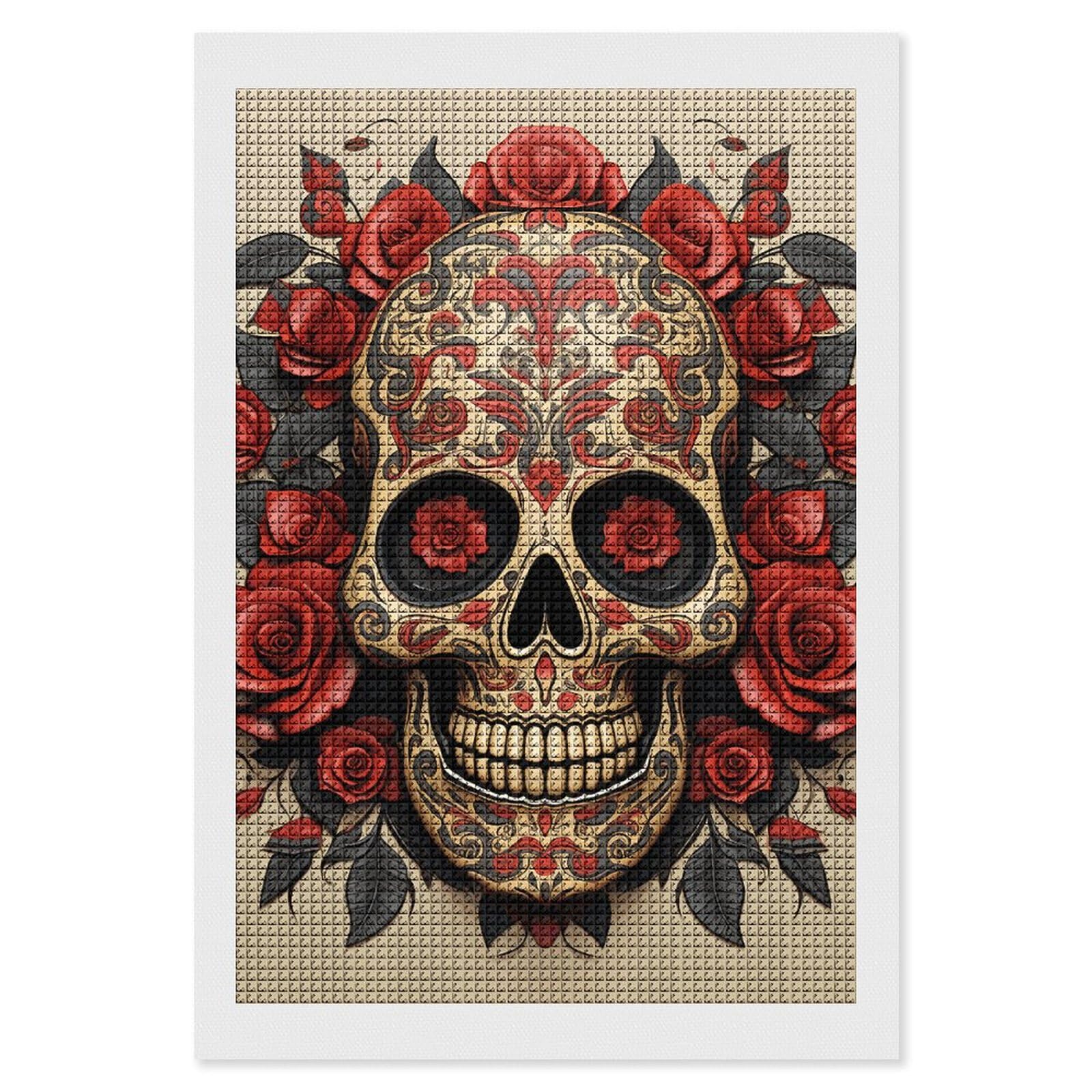 Qmnrtk White Red Rose Sugar Skull Diamond Art Kits For Adults Diamond Art Diamond Painting Diy 5D Diamond Painting Kit Diamond Painting Kits For Adults Gem Art Square Diamond Art Full Drill 8"X12"