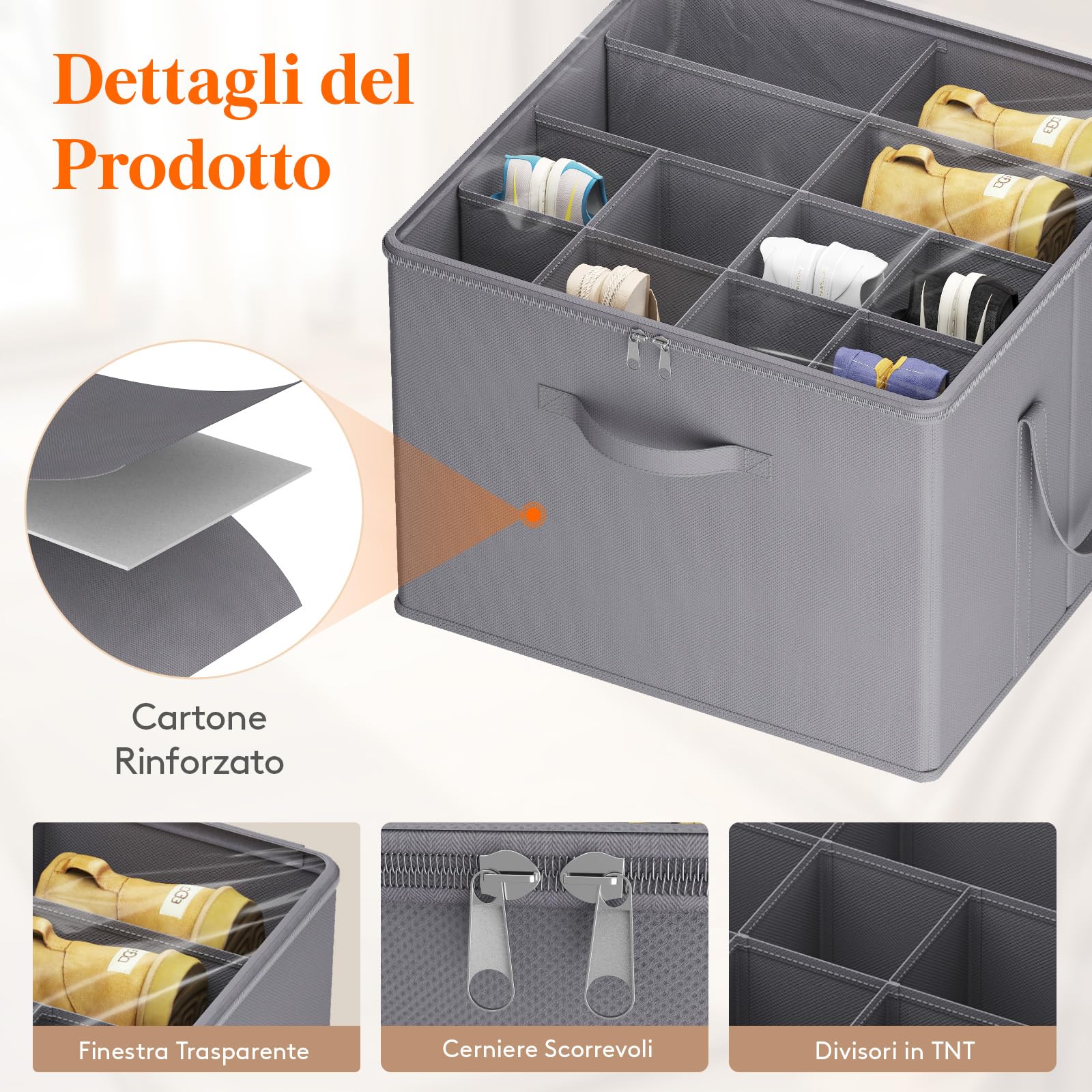 Lifewit Organizer per Scarpe per Armadio, Moderni, Grigio, 12-16 Paia, Contenitori Pieghevoli per Stivali, Tacchi, Scarpe da Ginnastica