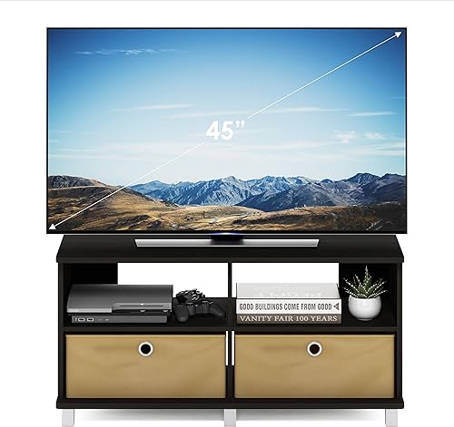 Miniatura 5 de Furinno Centro de entretenimiento Andrey con cajones de contenedores, color espresso oscuro