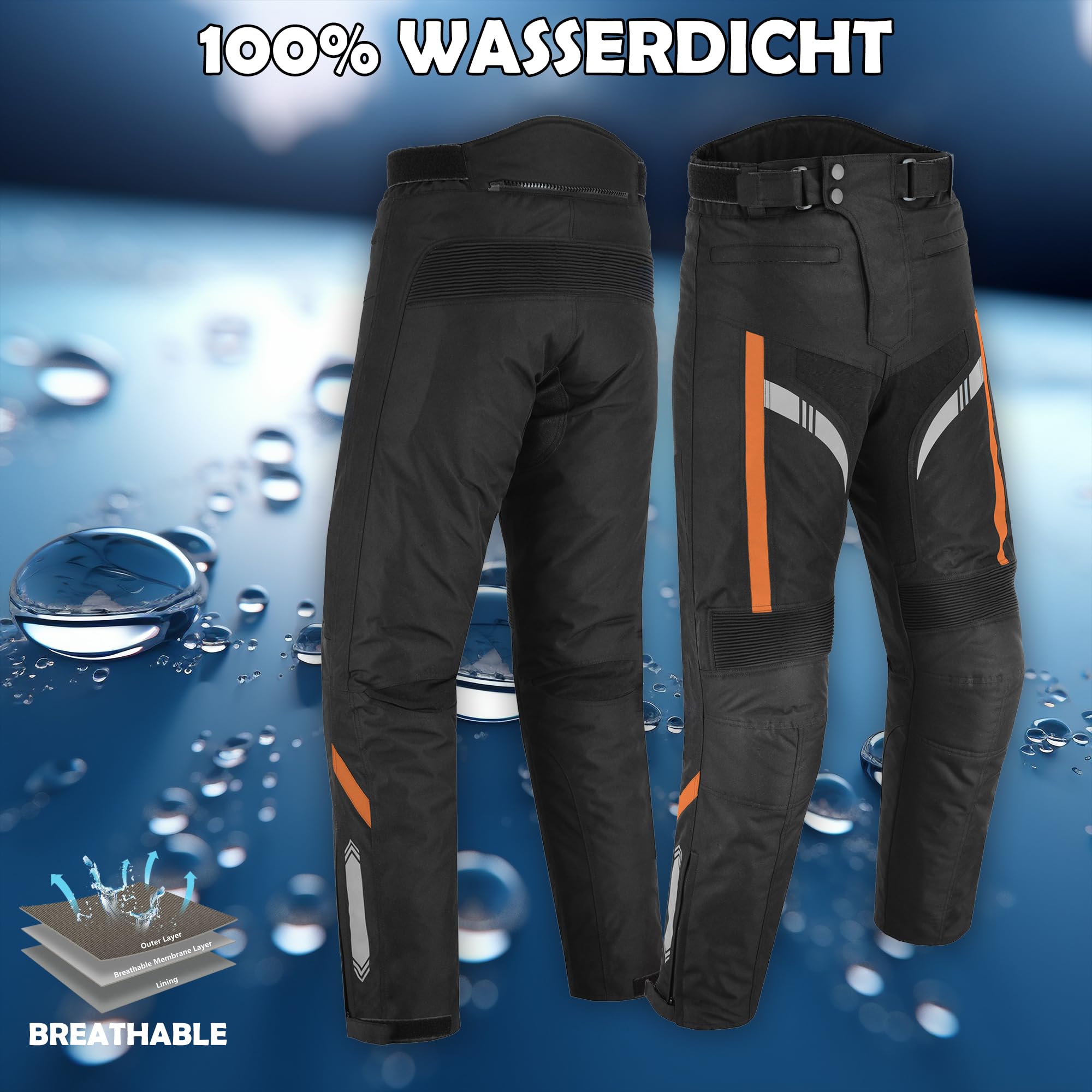 Pantalones de motorista para hombre, resistentes al agua, para moto, con blindaje extraíble