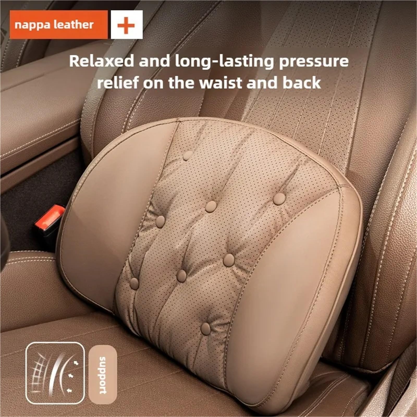 Reposacabezas Coche Reposacabezas universal de cuero Nappa para coche y cojín de soporte lumbar, accesorios para coche cómodos(Brown - Lumbar)