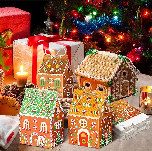 Miniatura 4 de Zhanmai 48 cajas de dulces de Navidad, casa de pan de jengibre, mini caja de regalo de fiesta de Navidad, cajas de regalo de Navidad de cartón
