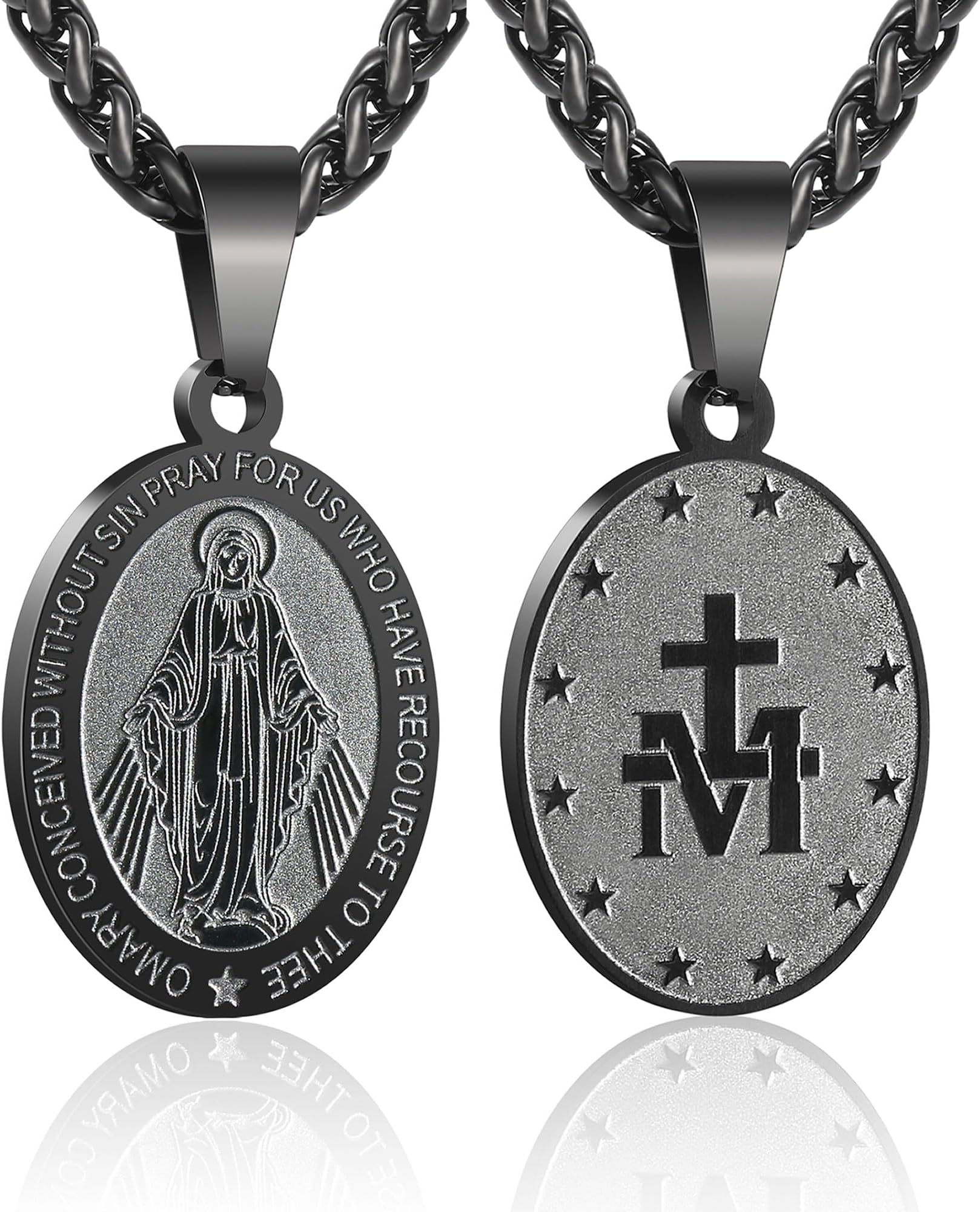 Virgin Mary Necklace for Men Boys Miraculous Medal Stainless Steel Mary Mother of God Pendant Mary Charm
