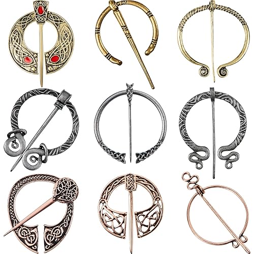 9 Pieces Vintage Viking Brooch Cloak Pin Scarf Shawl Buckle