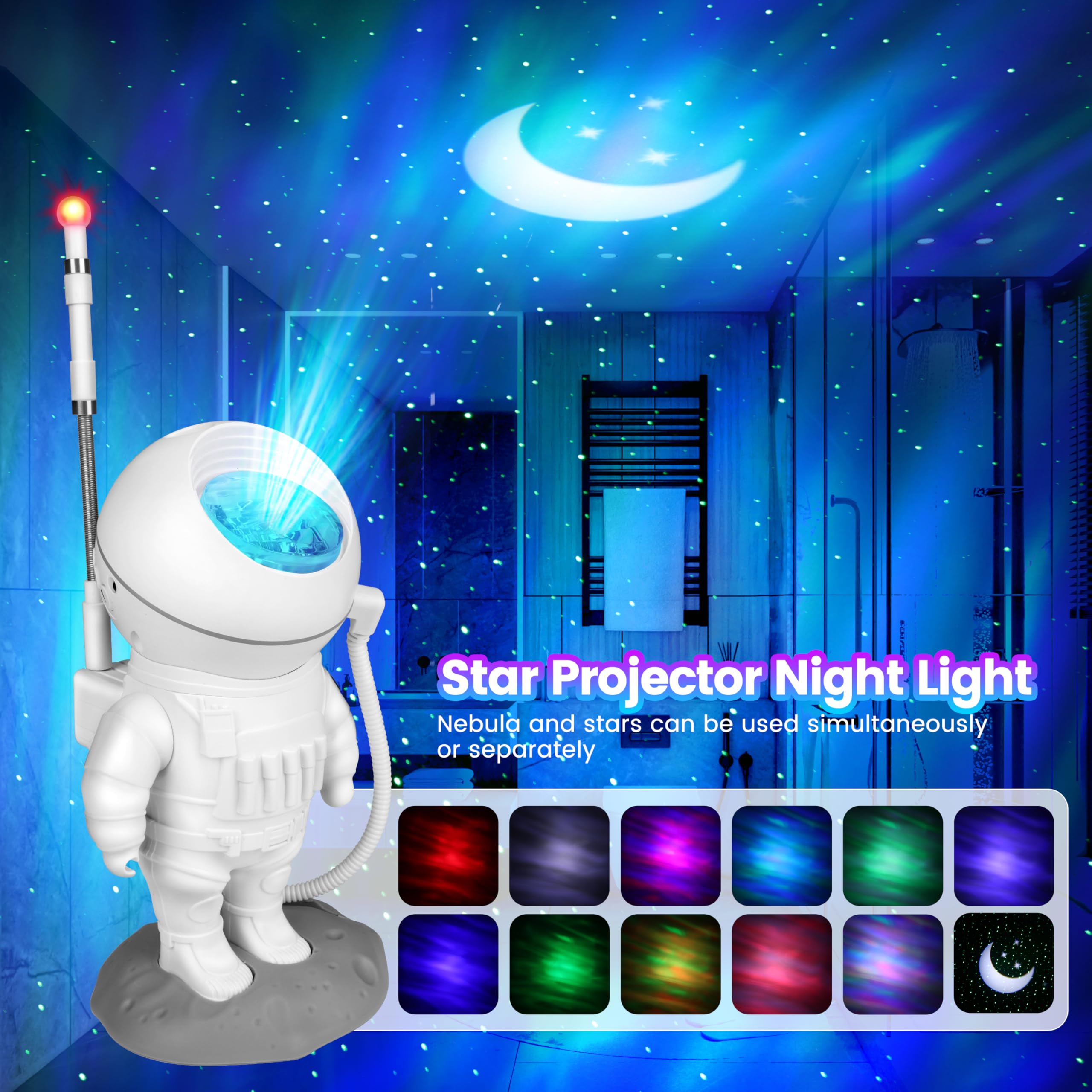 Proyector de estrellas de astronauta, luz de galaxia del norte, proyector de galaxia, luz nocturna para dormitorio de niños y adultos, lámpara LED con temporizador y control remoto, sala de