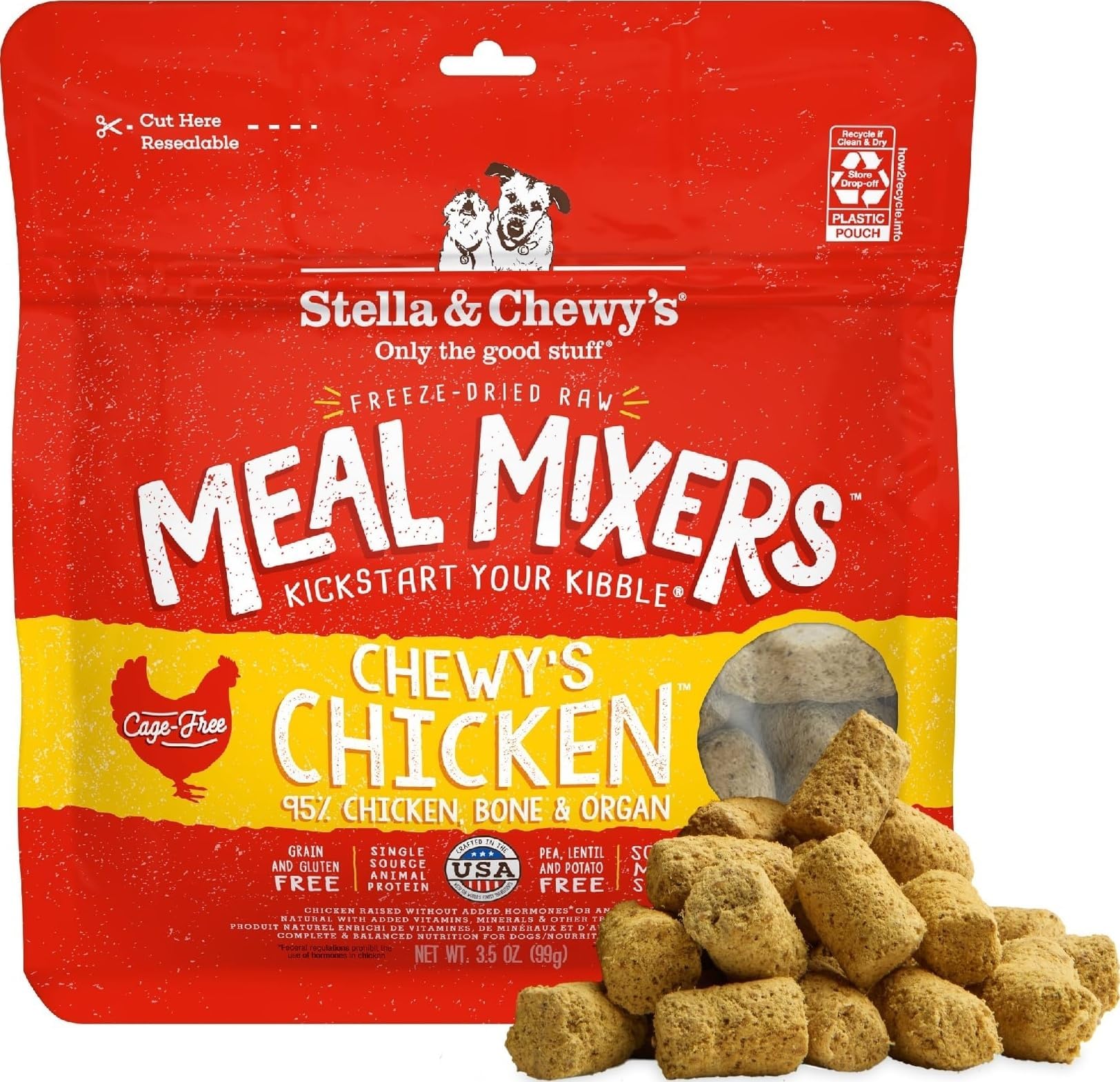 Freeze-Dried Raw Chicken Meal Mixers- Dog Food Topper and Mixer - Made with 95% Cage-Free Chicken, Organs & Bone - Perfect for Picky Eaters - Grain-Free - 3.5oz