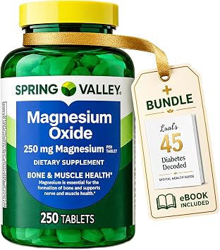 Spring Valley Magnesium 250mg 250 Count, Bone & Muscle Health, Best Magnesium Supplement for Women, Dietary Supplement Bundle with Luals 45 Diabetes Decoded