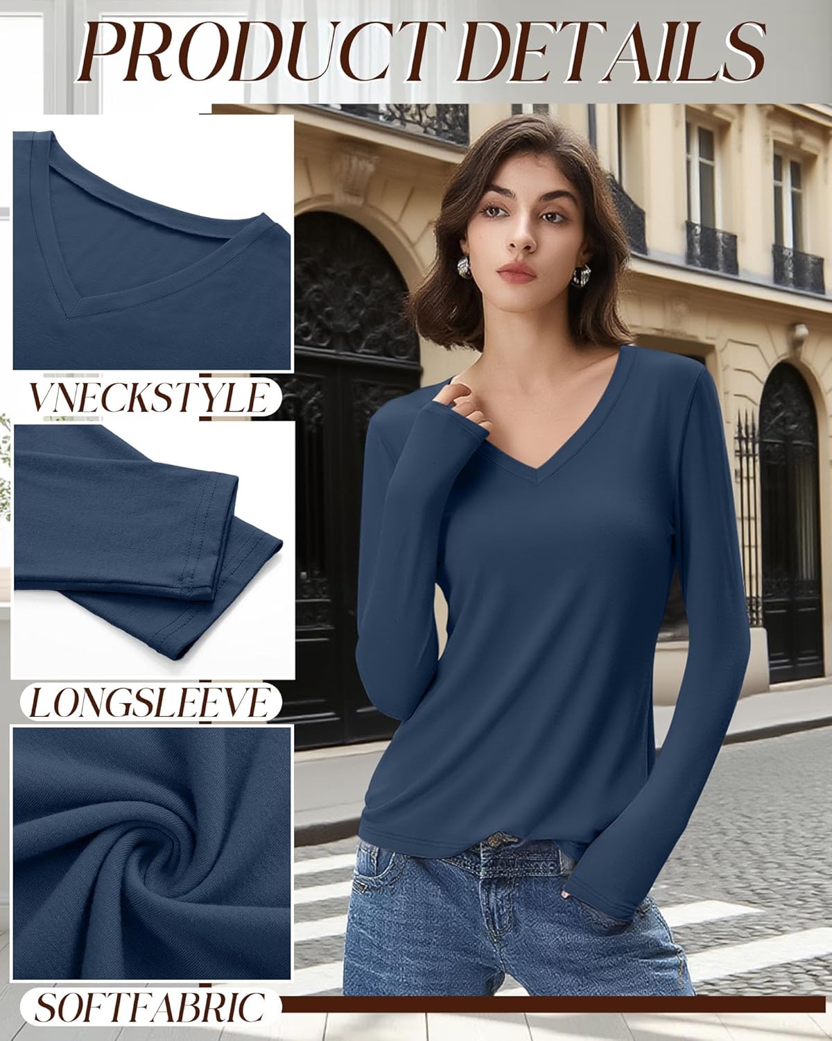 Huukeay 4 Pack Women's V Neck Long Sleeve T Shirts Basic Tops Casual Fall Loose Fit Blouse Tee Clothes Fashionable Outfits - Image 4