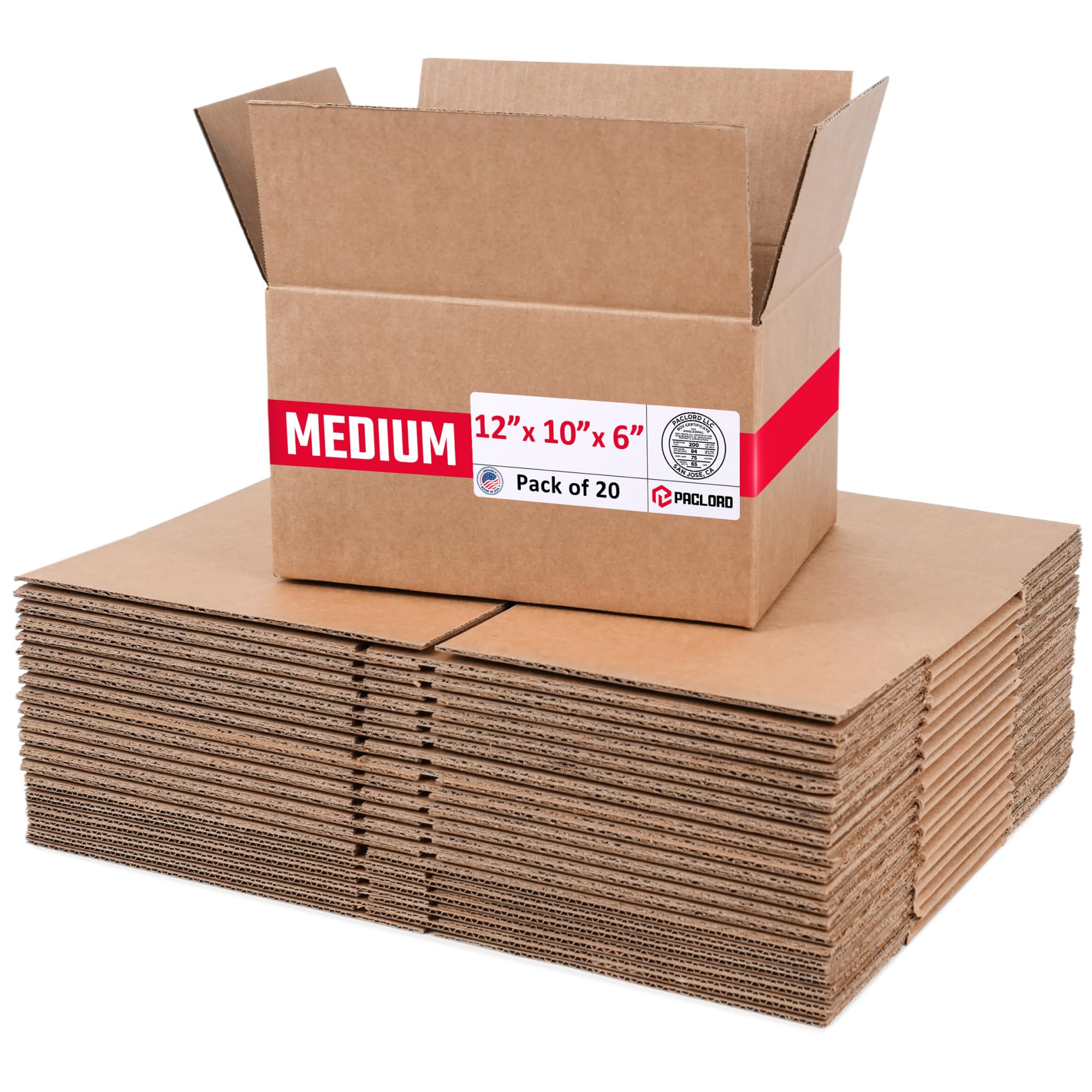 Medium Cardboard Boxes 12"L x 10"W x 6"H (Pack of 20) - USA-Made Packing Boxes for Moving, Shipping, or Storage - USPS, UPS, FedEx Approved - Professional Packing Supplies for Moving | USA-Made Packing Boxes for Moving, Shipping, or Storage - USPS, UPS, FedEx Approved - Professional Packing Supplies