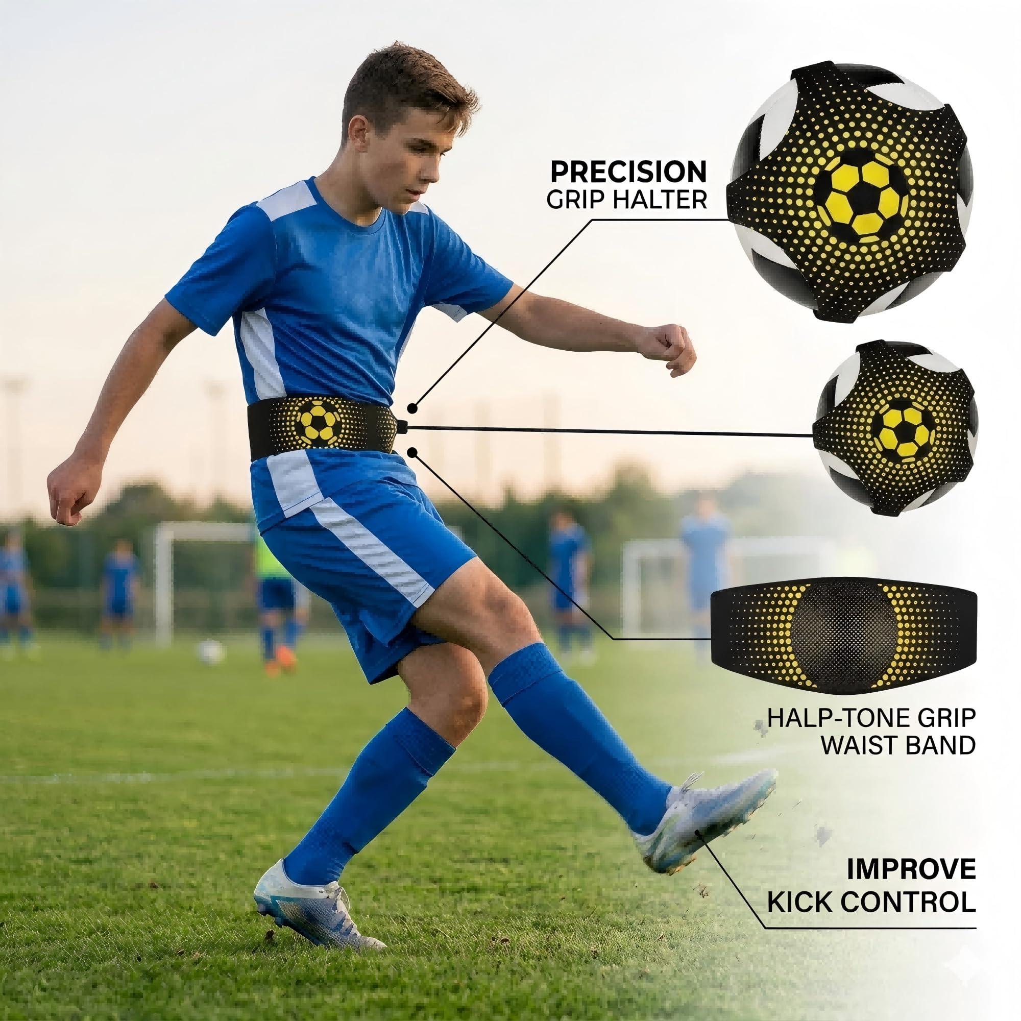 Entraîneur de Football Solo pour Enfants et Adultes - Aide au Jonglage et Contrôle de Balle - Ceinture Réglable avec Sangle Élastique pour Ballons Taille 3-5 - Idée Cadeau Sport (Ballon Non Inclus)