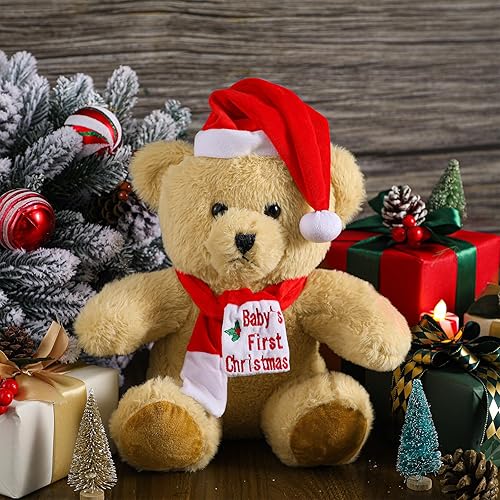 Miniatura 2 de Lewtemi Oso de Navidad de peluche para la primera Navidad, oso de Navidad, bufanda roja para bebé, divertido oso de peluche para niños, baby