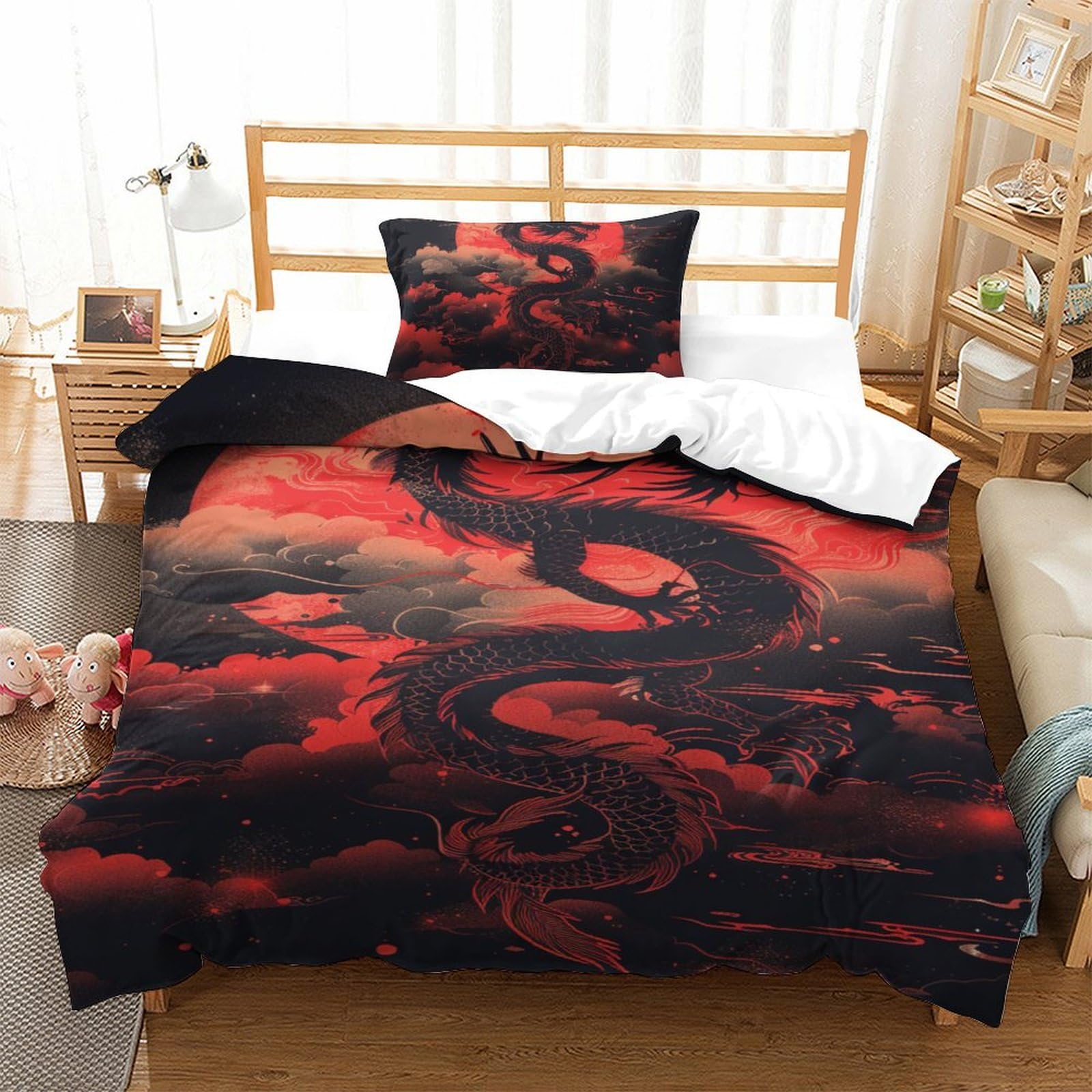 Housse de couette dragon 3D pour transformer la chambre d'enfant avec ce lit de 135x200cm