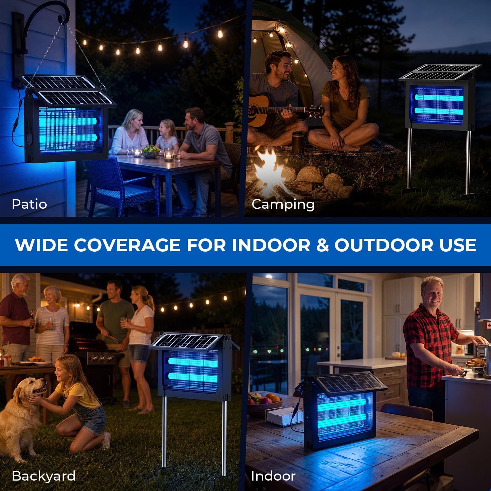 Eliminador de insectos para exteriores con panel solar grande, 4500 V, exterminador de mosquitos al aire libre, 4000 mAh, recargable, matamoscas inalámbrico, impermeable para patio, jardín