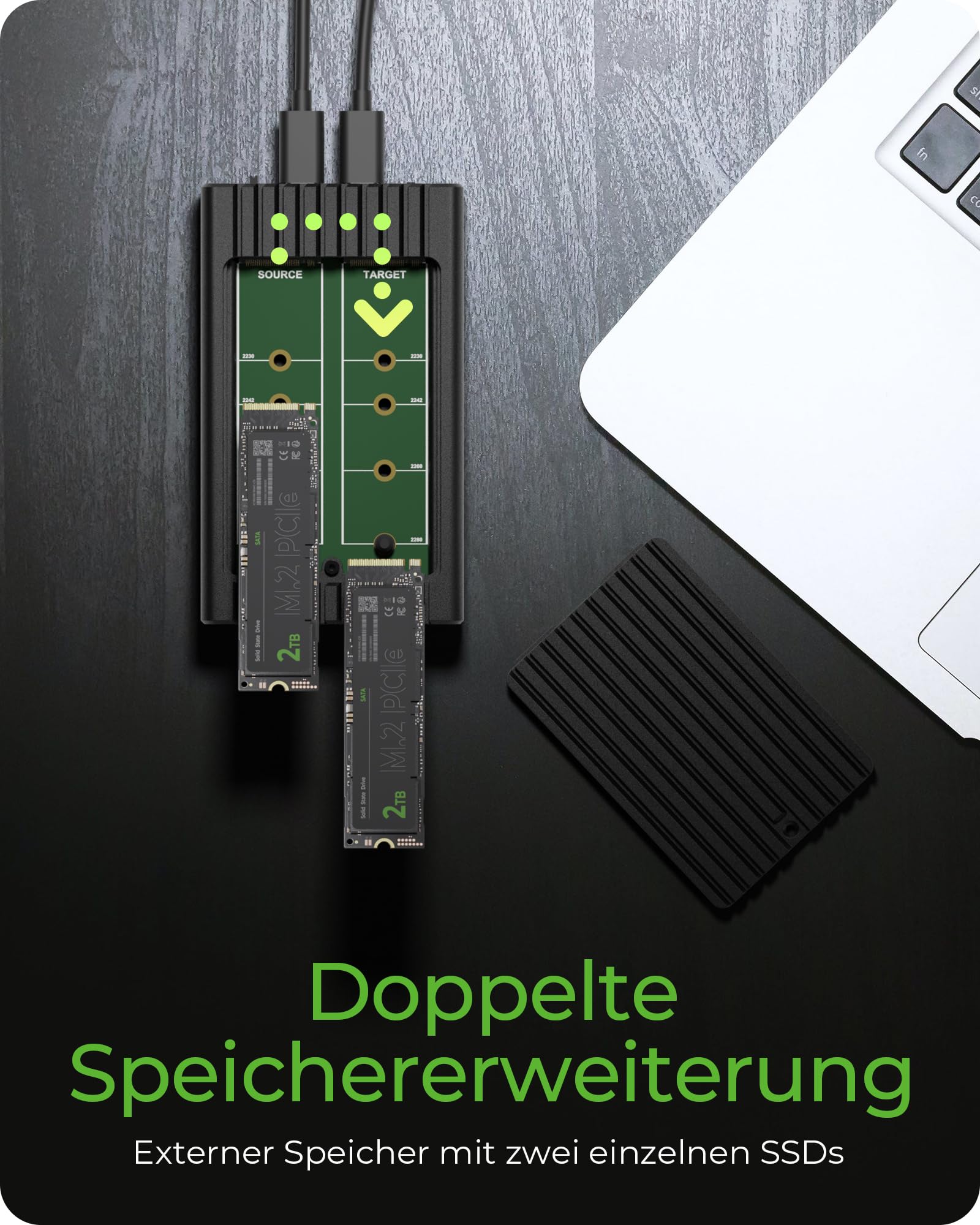ICY Box M.2 NVMe SSD Docking Station USB 3.2 Gen 2 (10 Gbit/s), NVMe Klonstation & Lesegerät, Extern, Adapter, USB-C & USB-A, IB-2817MCL-C31