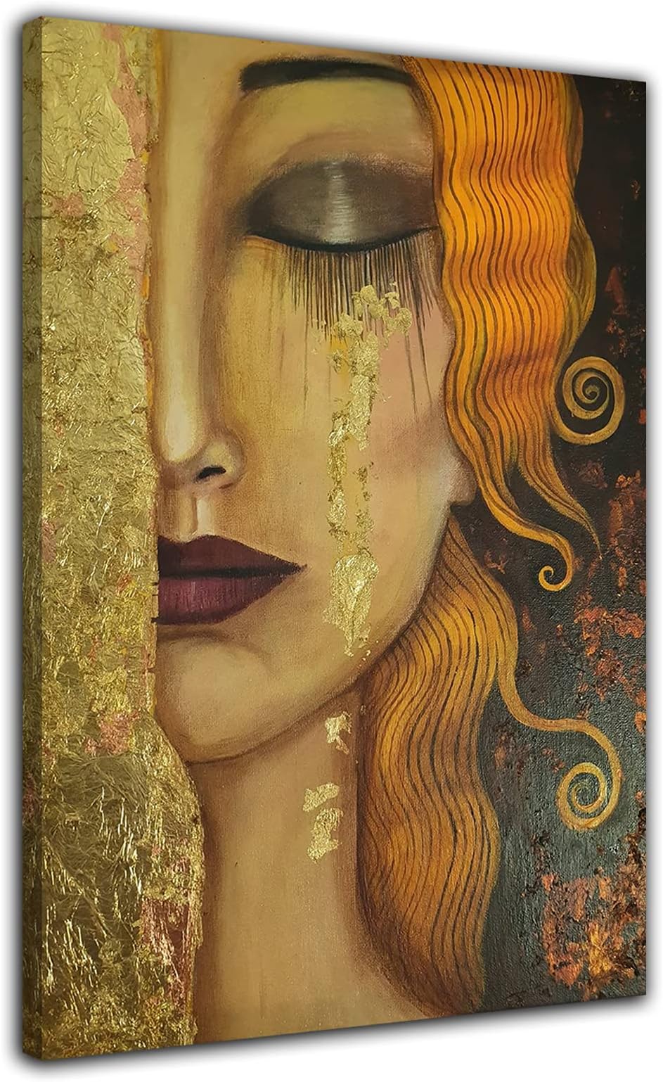 Gustav Klimt Art Painting Freya Golden Tears Poster Print Canvas Wall Art Picture Modern Bedroom Decoration Poster (8x12inch(20x30cm),Framed)