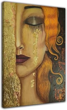 Gustav Klimt Art Painting Freya Golden Tears Poster Print Canvas Wall Art Picture Modern Bedroom Decoration Poster 8x12inch20x30cm,Framed
