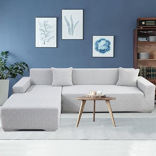 Miniatura 5 de OKYUK Funda para sofá modular en forma de L 2023, 2 fundas de sofá de alta elasticidad de 3 + 3 asientos + 2 fundas de almohada gratis, protector