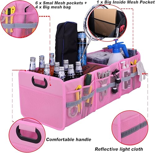 Miniatura 3 de Homeve Organizador plegable grande para maletero con múltiples bolsillos, organizador de almacenamiento de 3 compartimentos para automóvil, SUV,