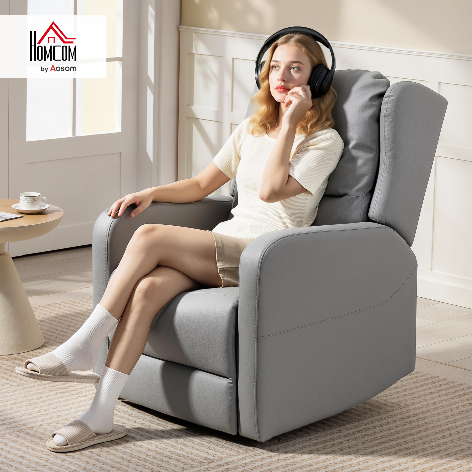 HOMCOM Relaxsessel Elektrisch Fernsehsessel mit 3D Knetmassage, Massagesessel mit Liegefunktion, Gepolstert TV Sessel mit Fernbedienung, Fußteil und Seitentasche, Ledermischung, für Wohnzimmer, Grau