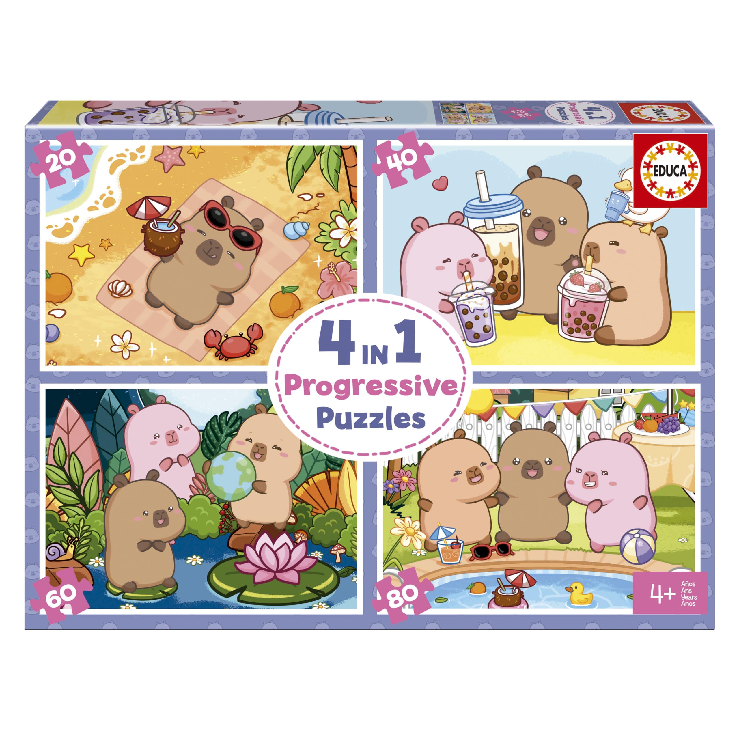 Educa - Multi 4 Capyfun | Set of 4 Progressive Puzzles for Children from 20 to 80 Pieces | Ages 3, 4, 5 (20486) — image 1