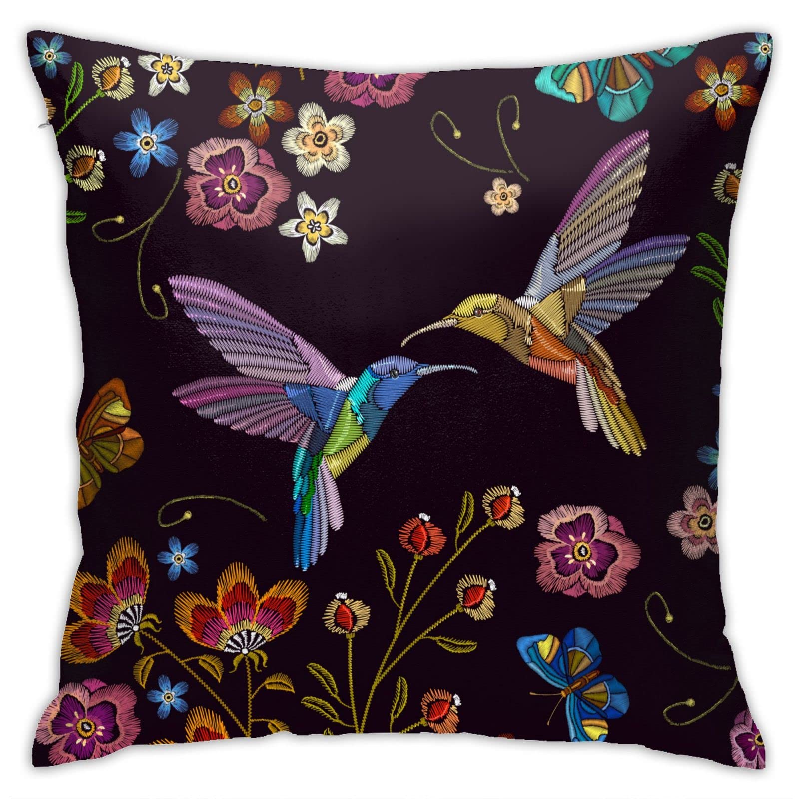 Throw Pillow Covers Vintage Hummingbird Butterfly with Flowers Design Square Pillowcase for Home Decor Sofa Car Bedroom Pillow case 18x18inch