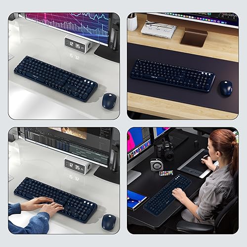 Miniatura 6 de FOPETT Combo de teclado y ratón inalámbrico, 104 teclas de tamaño completo 2.4 GHz con teclas redondas coloridas, receptor USB Plug and Play, para