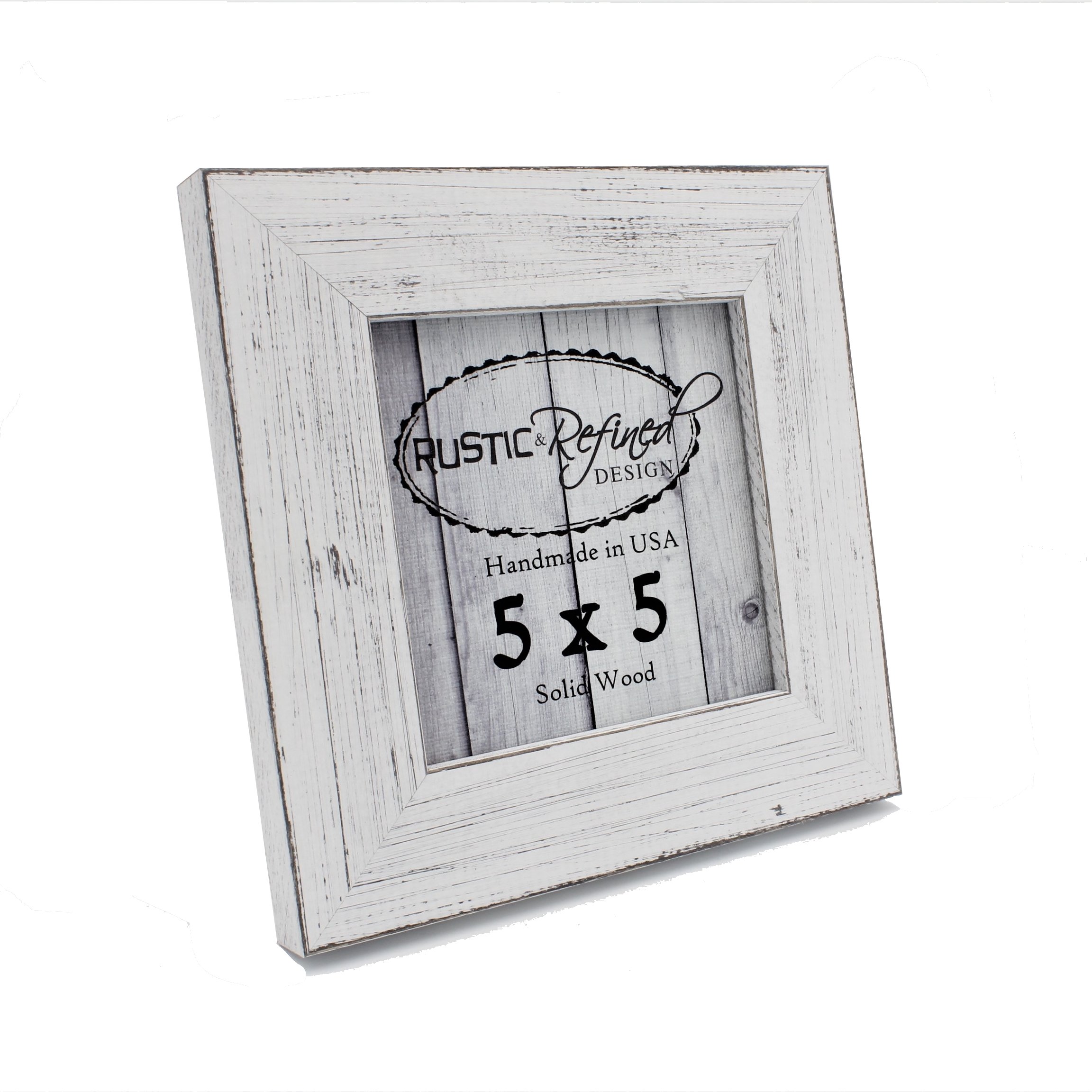 Rustic and Refined Design Country Colors Picture Frame - Solid Wood - Hand Made in USA (Marshmallow White, 5x5)