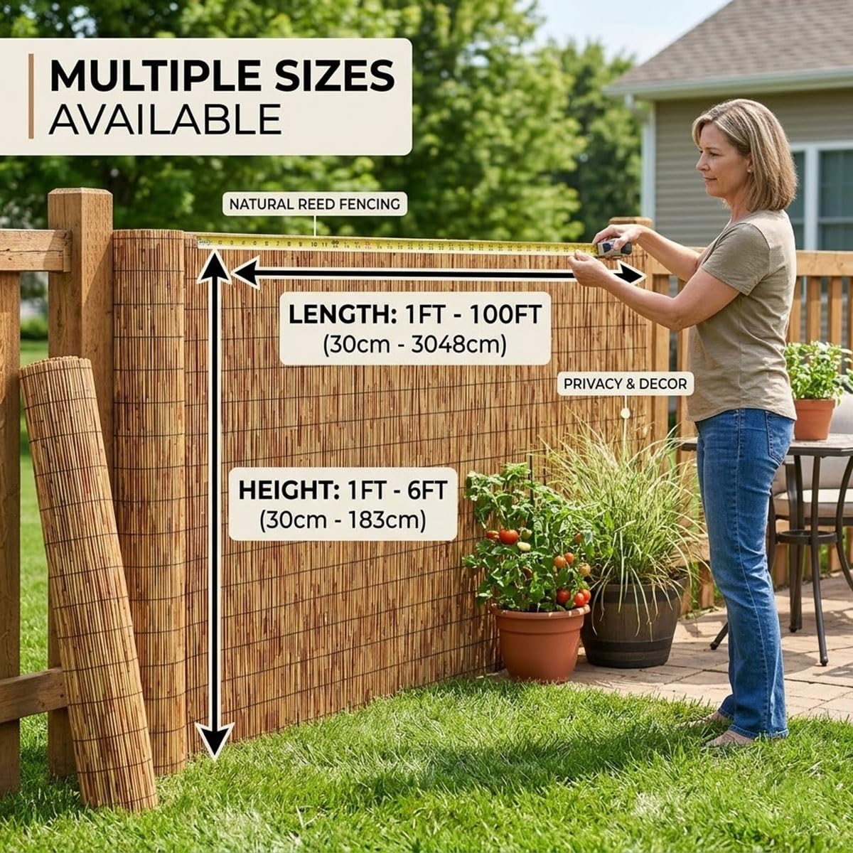 Rollo de Cañizo Natural para Ocultación Balcón y Terraza, Valla de Cañizo Natural Exterior para Privacidad Jardín, Pantalla Protector Visual y Cortavientos Resistente(91x792cm(3x26ft))