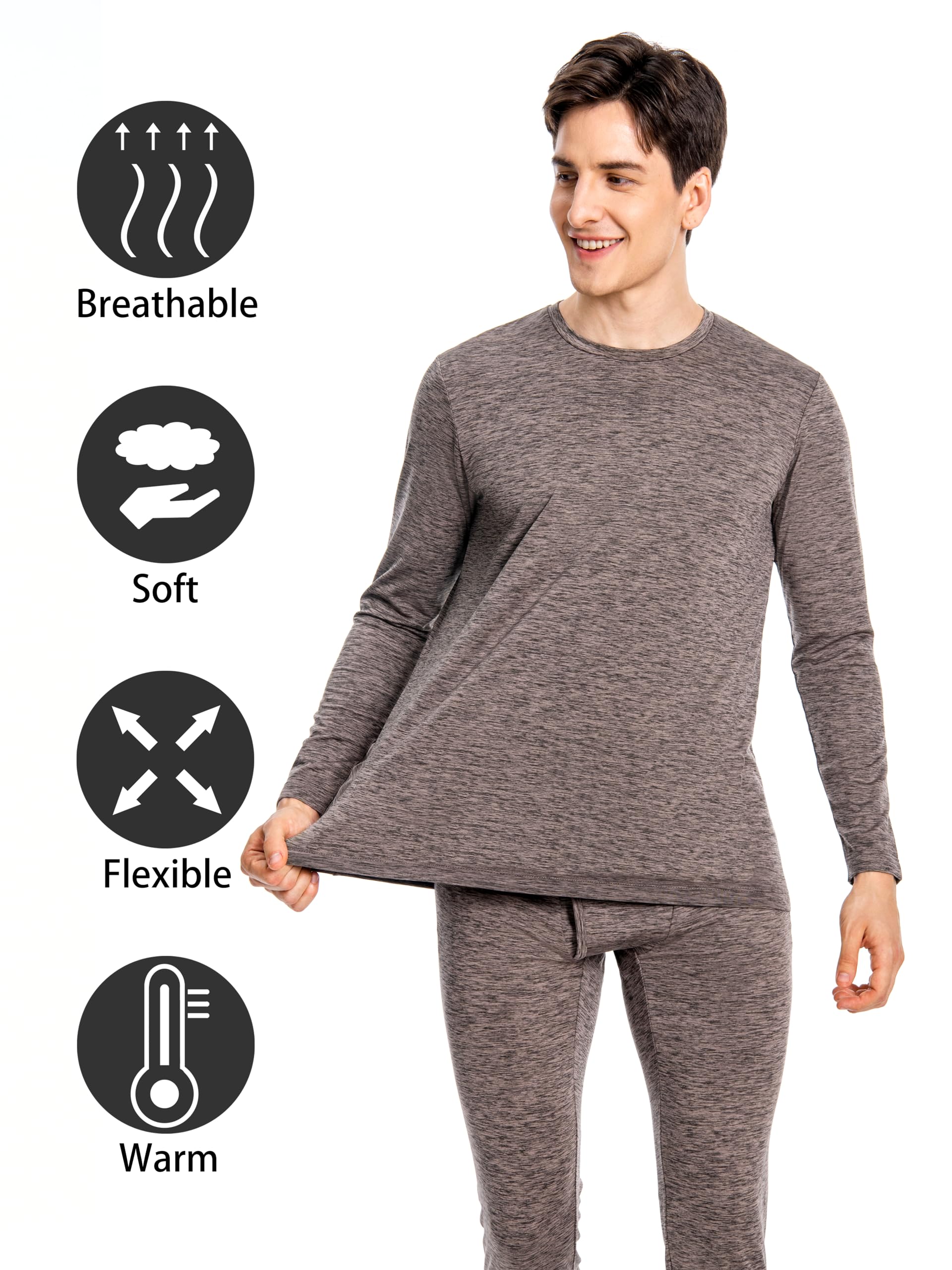 Nutria Set di Biancheria Intima Termica da Uomo Completo Intimo Termico in Pile Interno Funzionale, Maglietta e Pantaloni Termici Leggera Girocollo Manica Lunga Sci Corsa Ciclismo Palestra U07