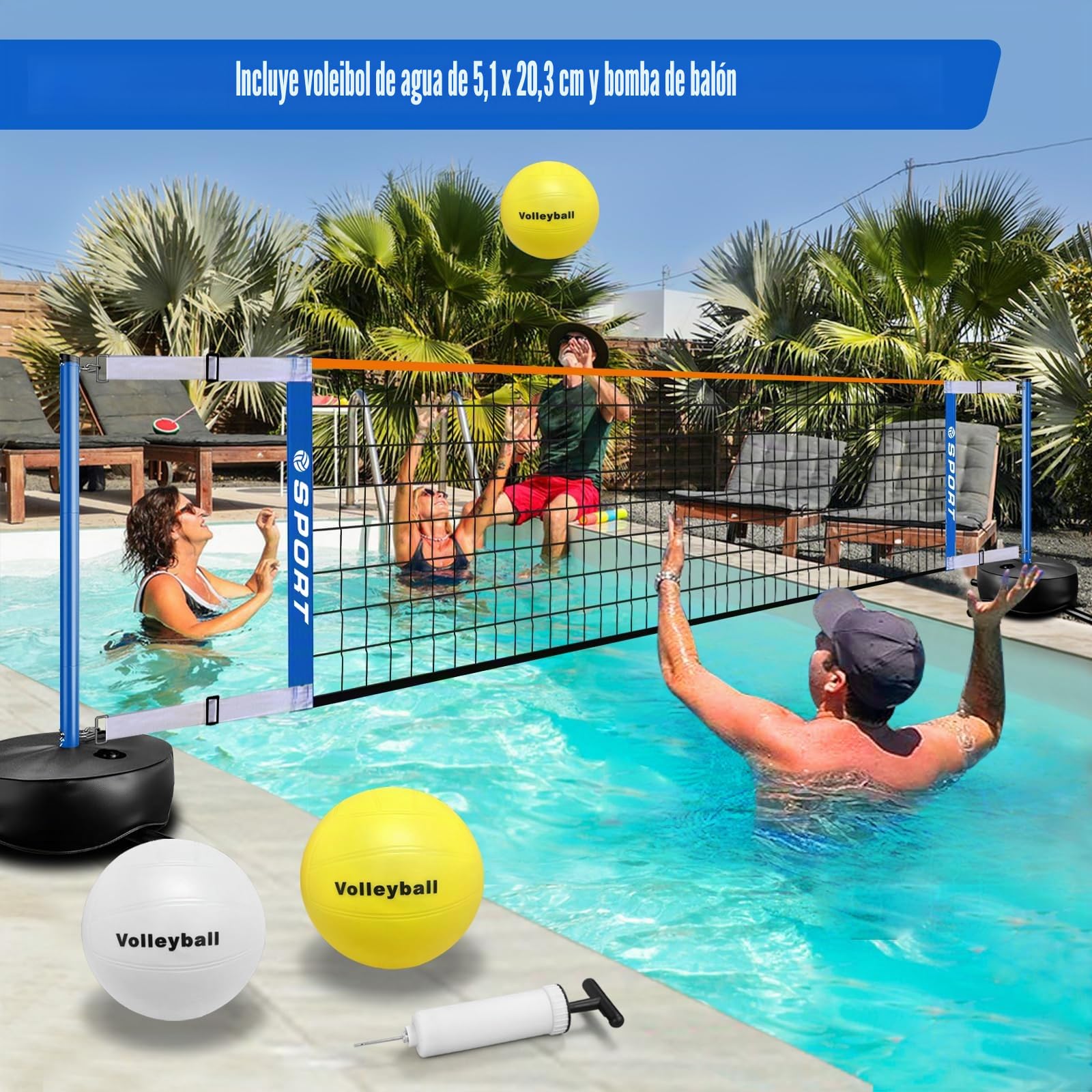 Red de Voleibol para Piscina con 2 balones de Voleibol acuáticos