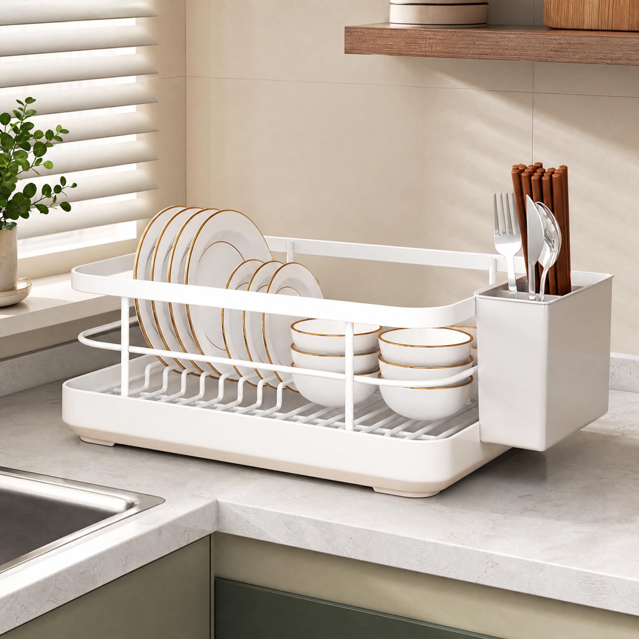 Estante para secador de Platos, Estante de Secado de Gran Capacidad, mostrador de Cocina, Blanco