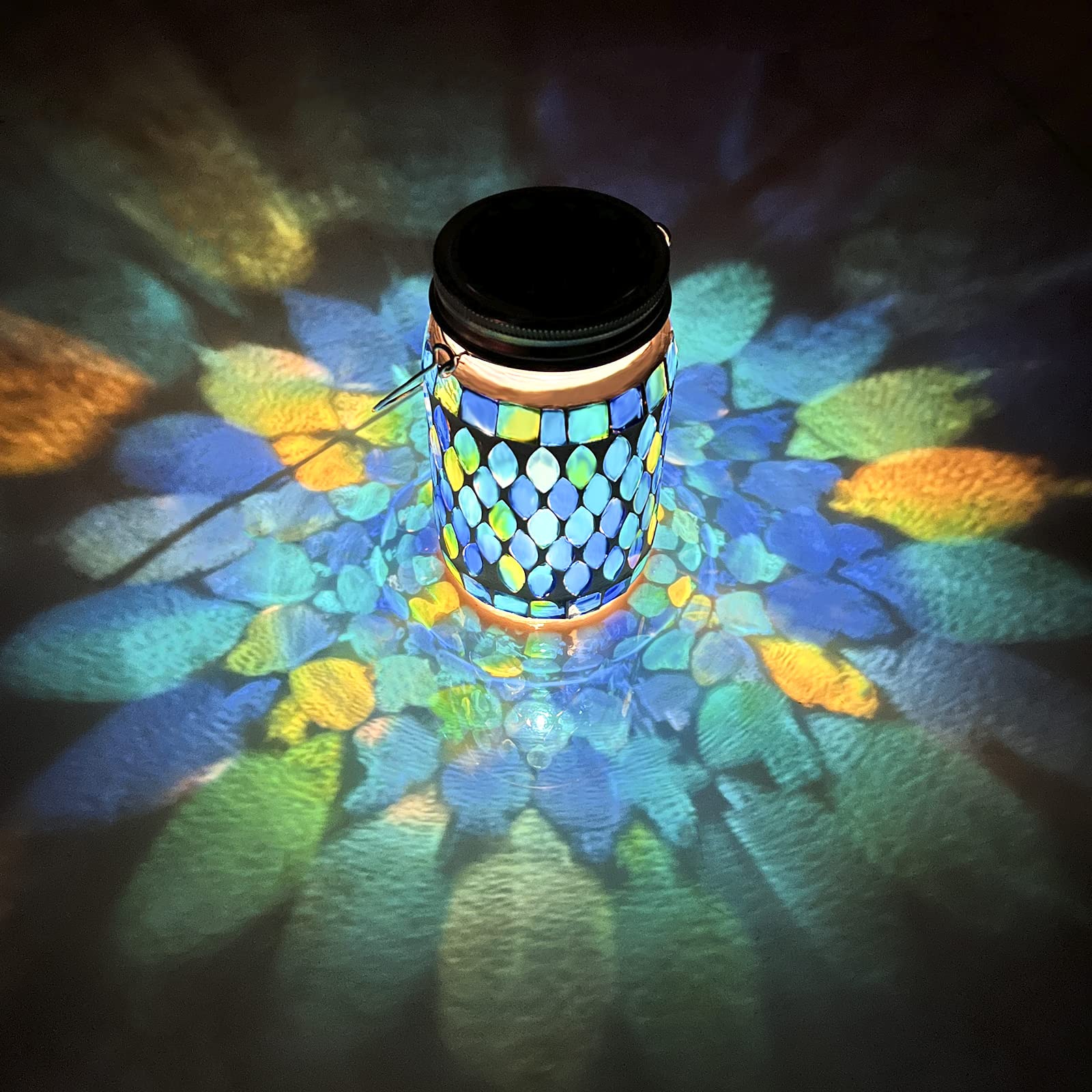 FineUsea Room Decor Mosaic Solar Waterproof Outdoor Light, Garden Decor Warm Night Light Solar Rechargeable for Indoor/Outdoor. Table lamp, Holiday Party, Patio Lights Decoration (Blue)