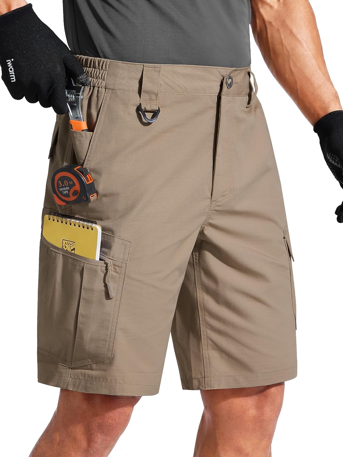 FREE SOLDIER Men's Cargo Shorts Durable Relaxed Fit Side Elastic Waist Work Utility Shorts with 8 Pockets