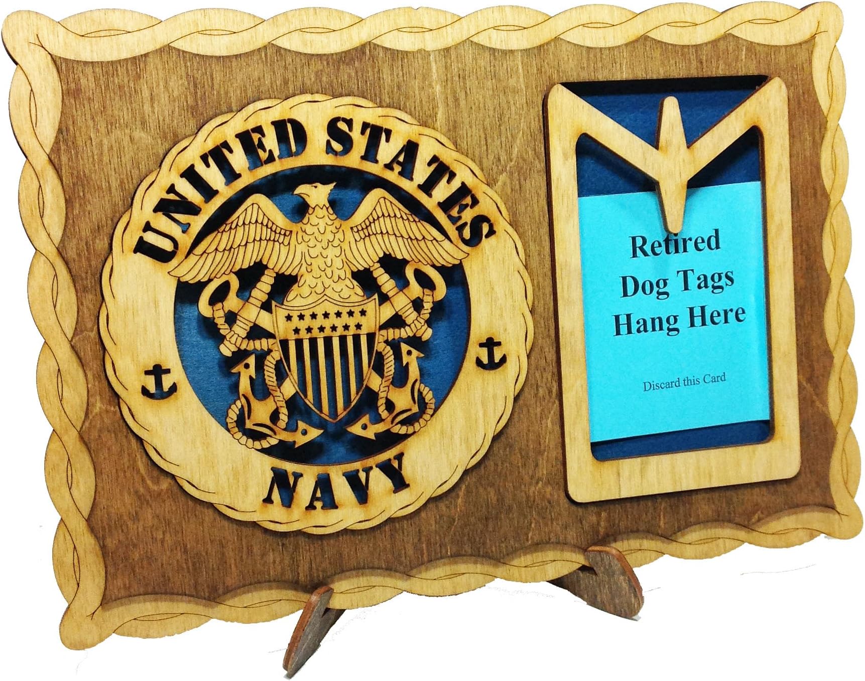 Luminira Armed Forces Navy Custom Laser Crafted Three Dimensional Wooden Dog Tag Holder Plaque