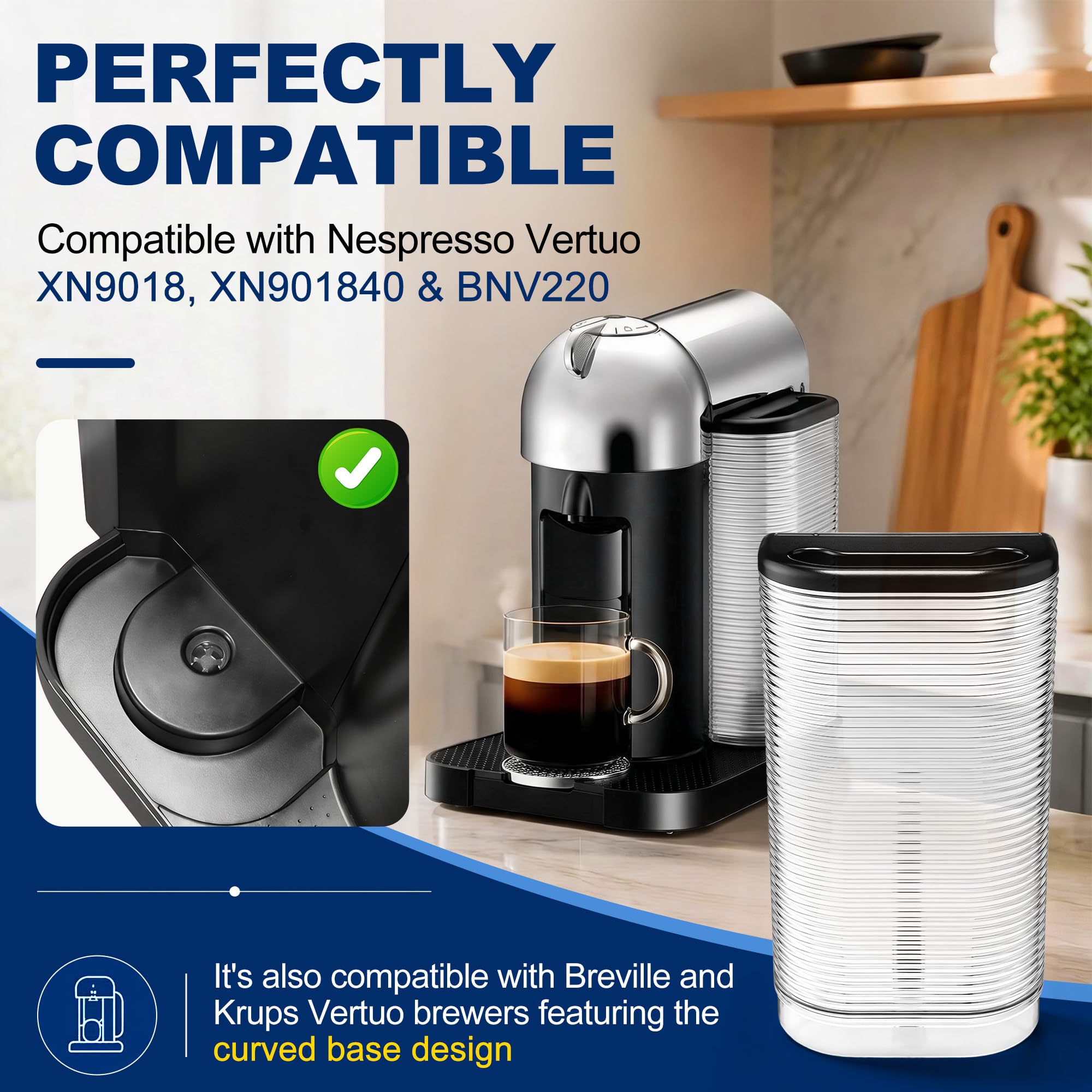 Feekoon Depósito de agua de repuesto compatible con cafetera espresso Nespresso Krups Breville Vertuo, compatible con cafetera Nespresso Vertuo XN9018 XN901840 BNV220, 1.2L