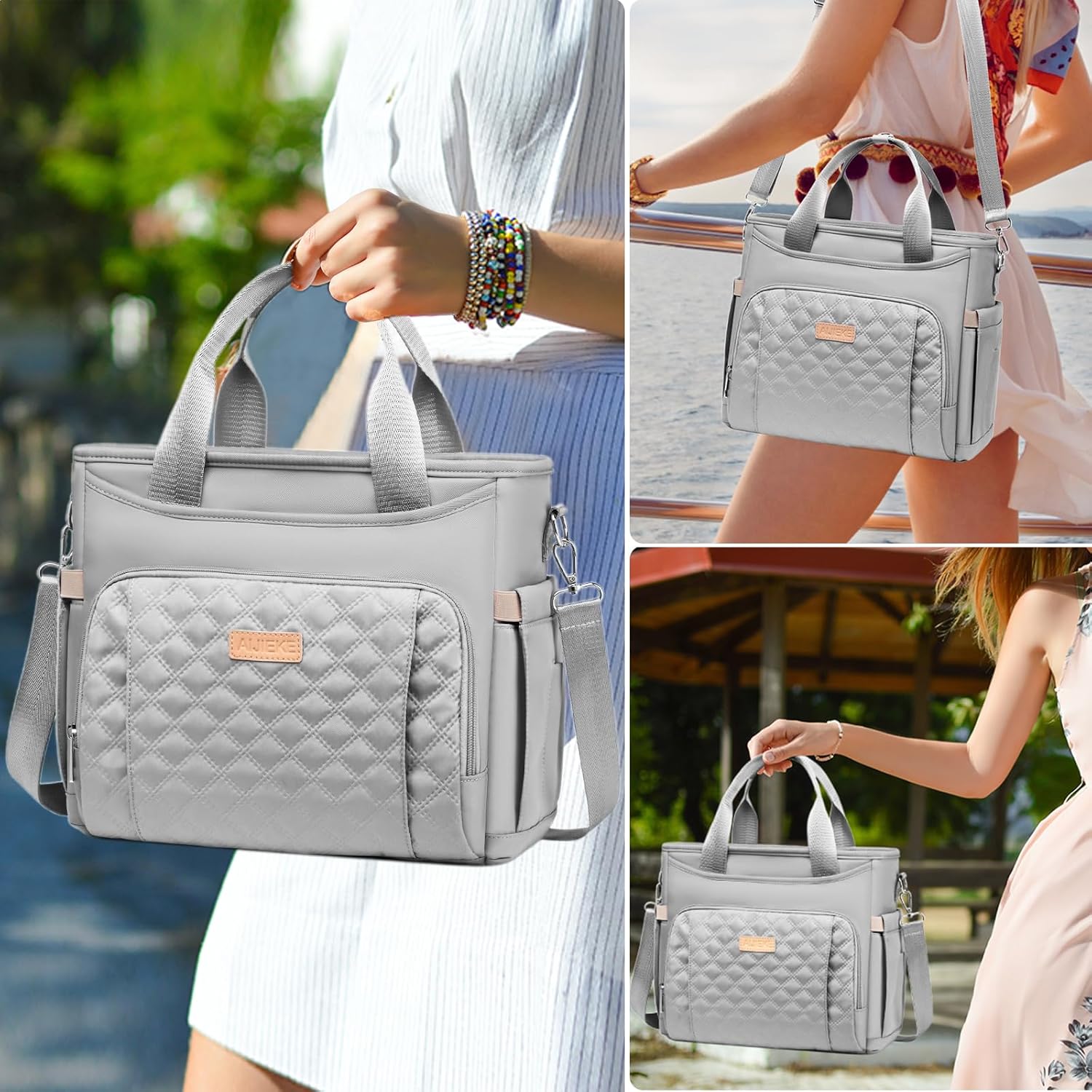 AIJIEKE Insulated Lunch Bag for Men Women, Lunch Box, Lunch Tote for Work, Large Leak Proof Cooler Bag with Removable Strap, Reusable Adult Lunchbag, Picnic, Office, Beach, Grey - Image 6