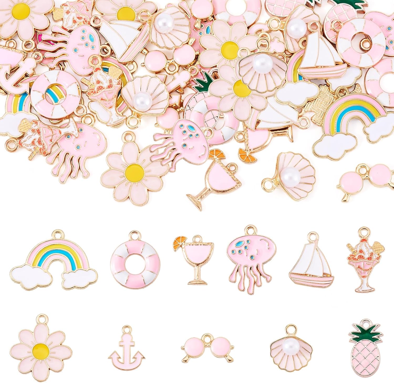 Craftdady Enamel Charms for Jewelry Making Alloy Dangle Pendants Cute Summer Charms for Spring Women DIY Necklace Earring Making - Image 9