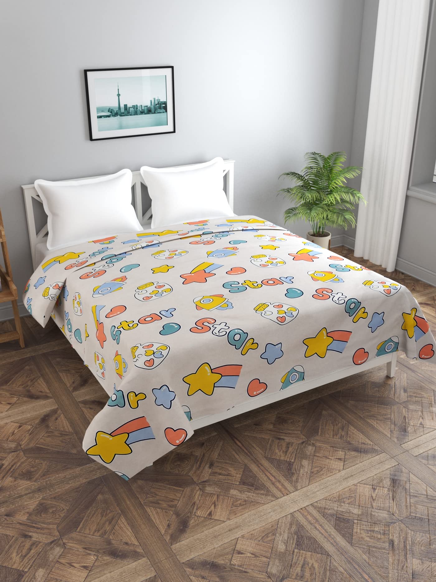 MORADO Glace Cotton Double Duvet Cover/Rajai Cover/Blanket Cover with Zipper (90x100 Inches, Offwhite Star)-image-42