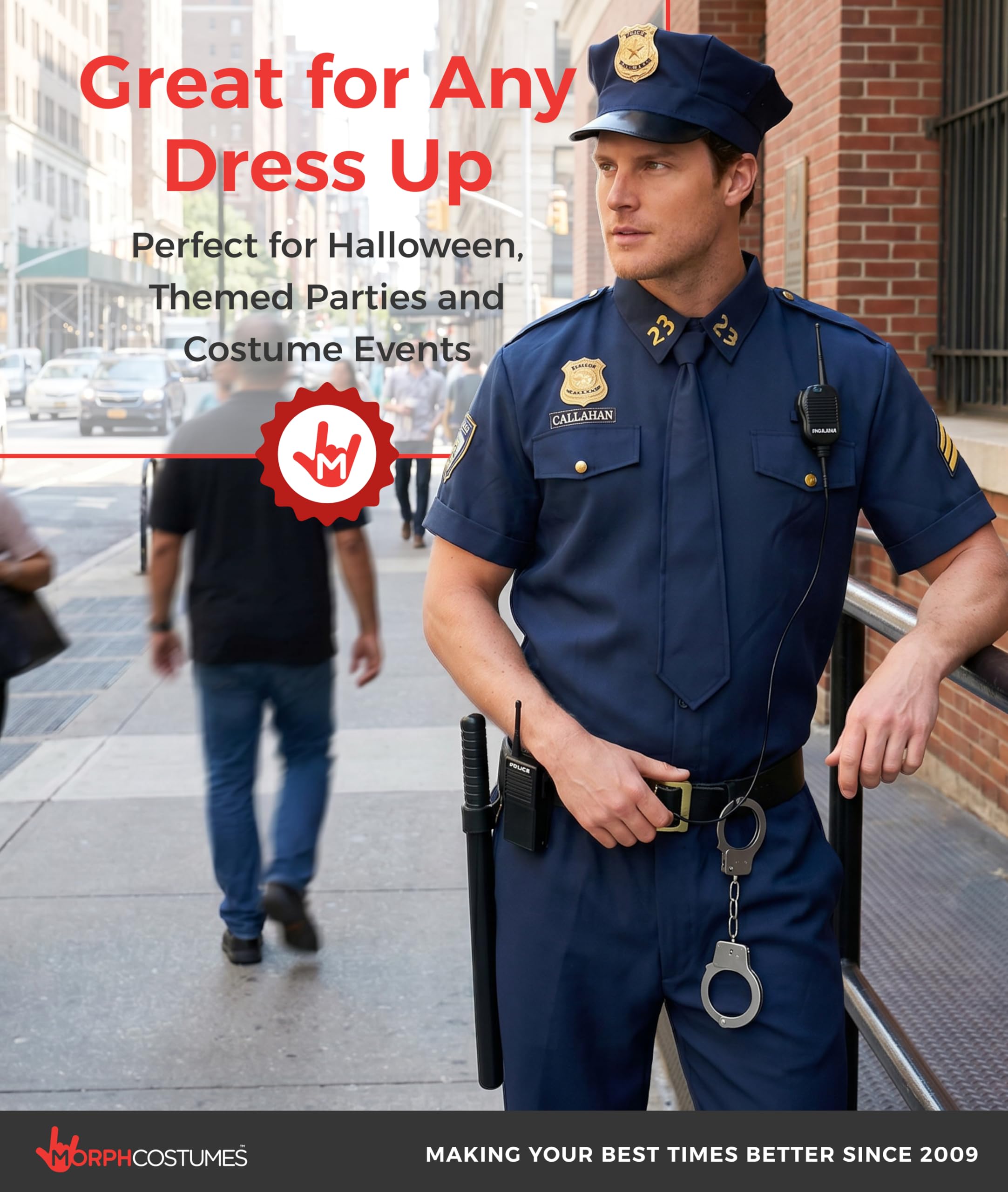 Morph Costume Policier Homme, Déguisement Officier, Tenue de Flic, Uniforme Policier