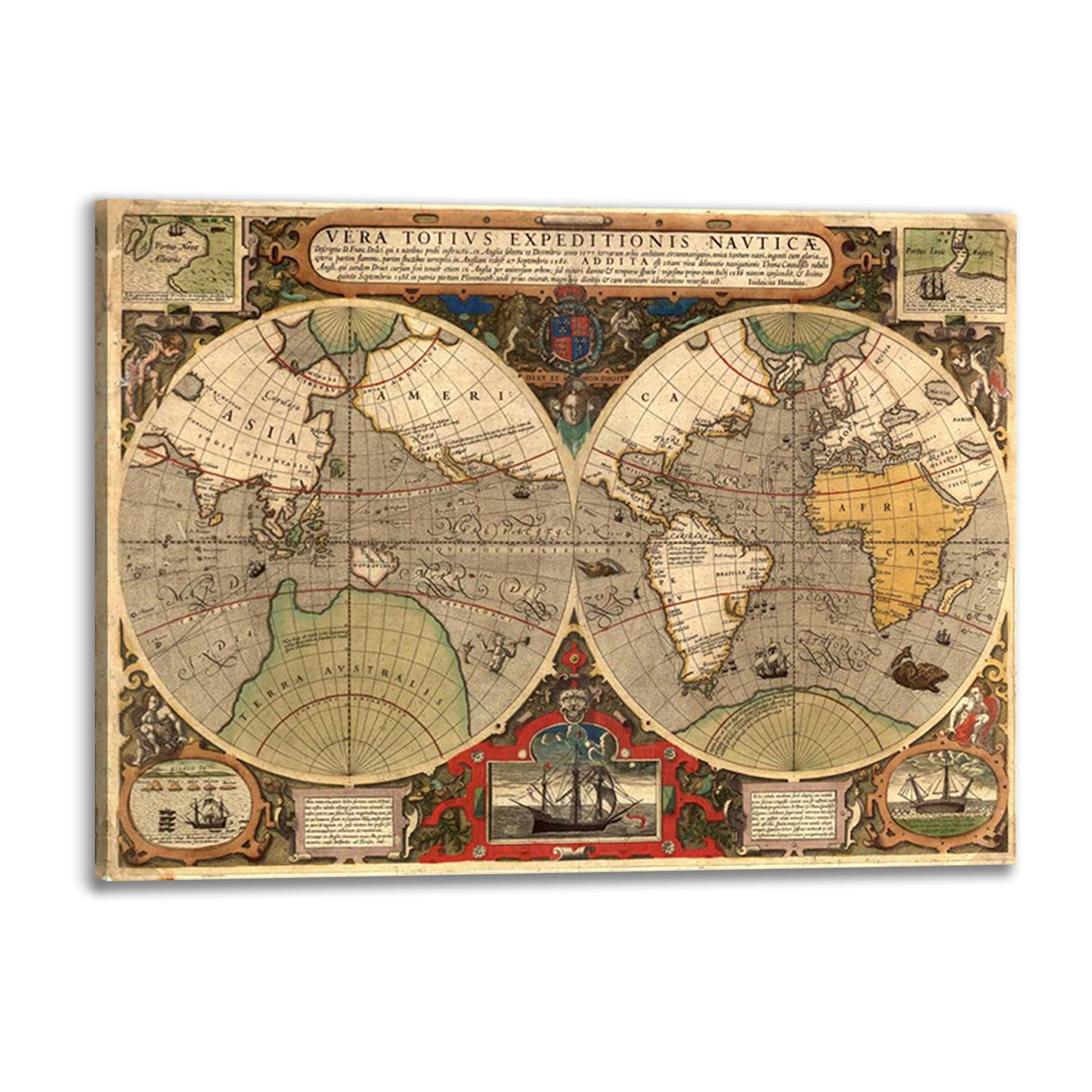 Tableau sur toile Hendrik Hondius 1595 chef-d'œuvre cartographique encadré