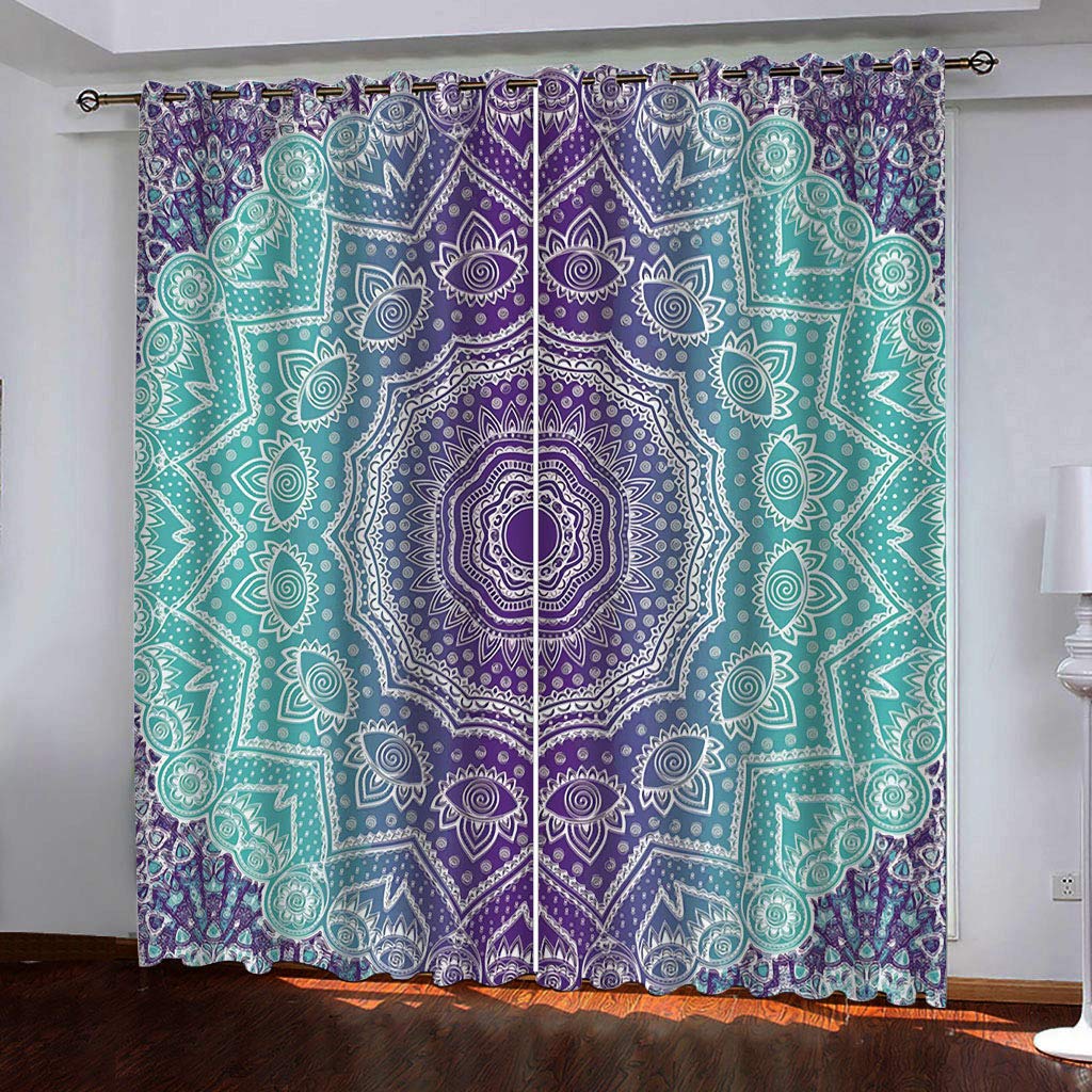 Rideau anti chaleur et lumière pour bloquer les UV motif mandala bohème vert
