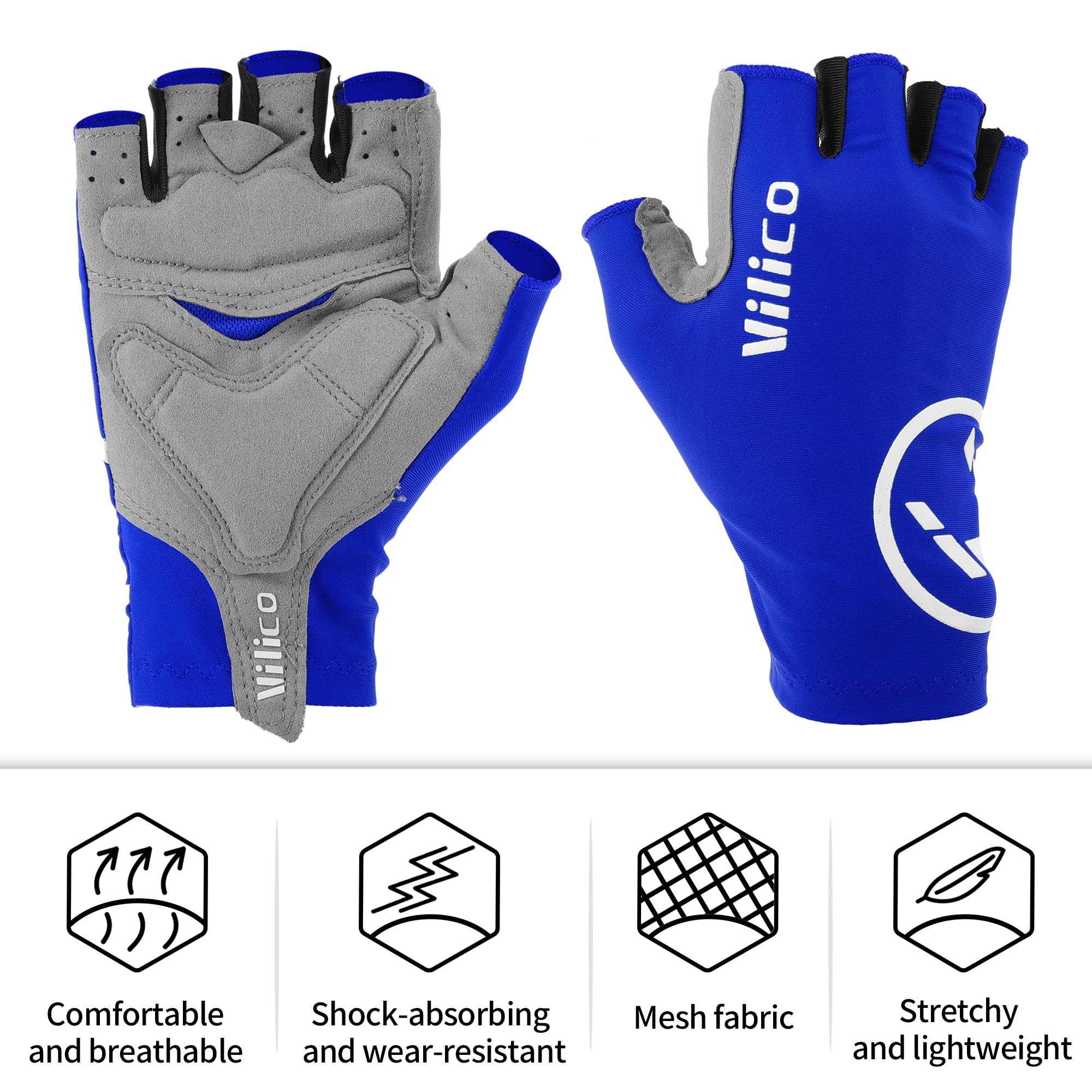 Gyrodymix Fahrradhandschuhe, Gepolsterte Atmungsaktive Fahrradhandschuhe Für Männer Und Frauen, Fingerlose Mountainbike-Handschuhe, Größe L, Blau, Spandex, 1 Paar Fashion