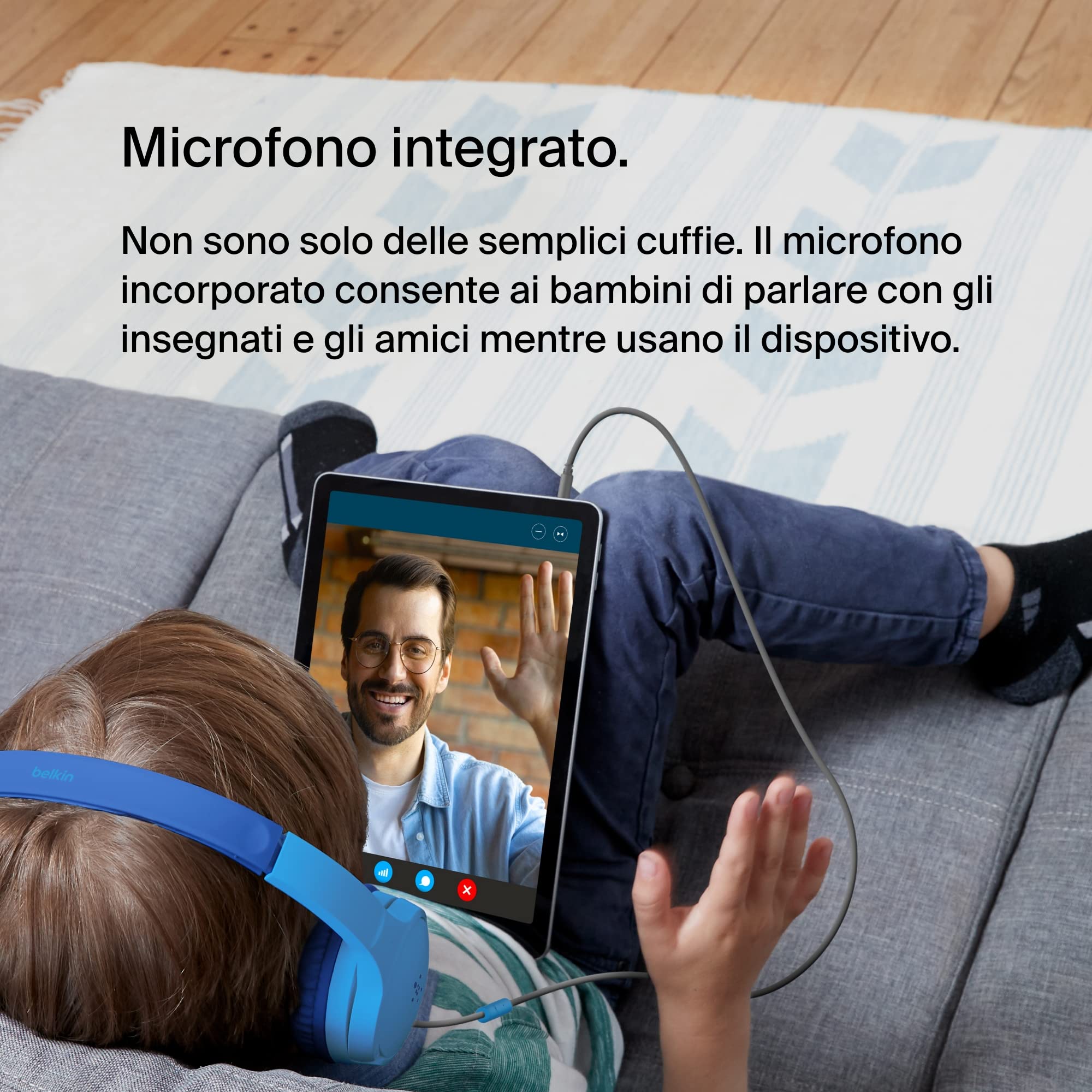 Belkin SoundForm Mini Cuffie On-Ear per Bambini con Microfono AUX 3,5 mm Blu