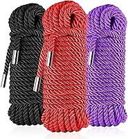 SNJXH Soft Silk Tying Rope 8mm x 32ft - Skin-Friendly Shiny Nylon Braided Cord for Crafts, Binding & Decor (Black, Red, Purple)