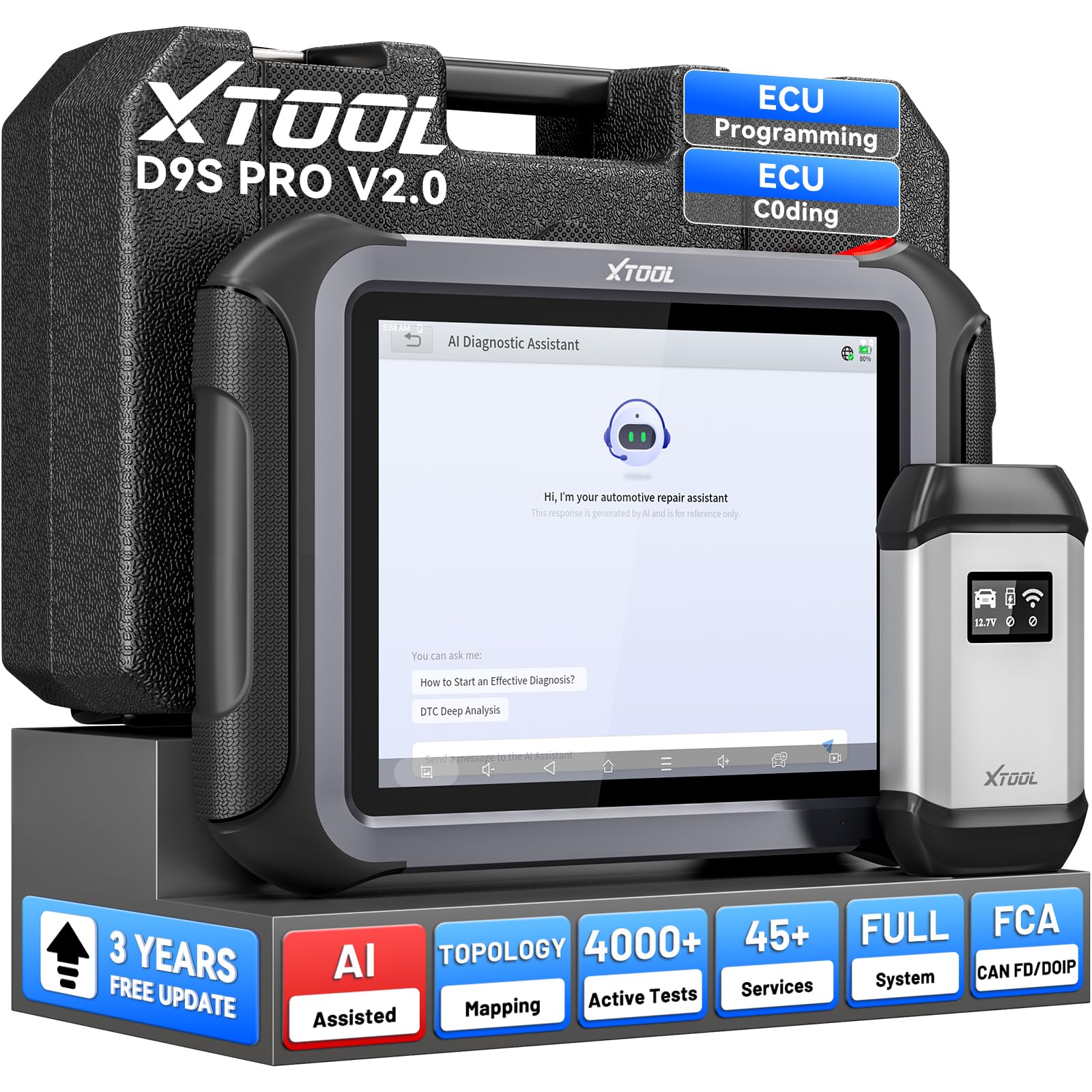 XTOOL Escáner de diagnóstico de Coche D9 de Nivel OE 2023 con actualizaciones de 3 años, mapeo de topología, codificación ECU y PMI, más de 42 reinicios, programación de Teclas, Controles