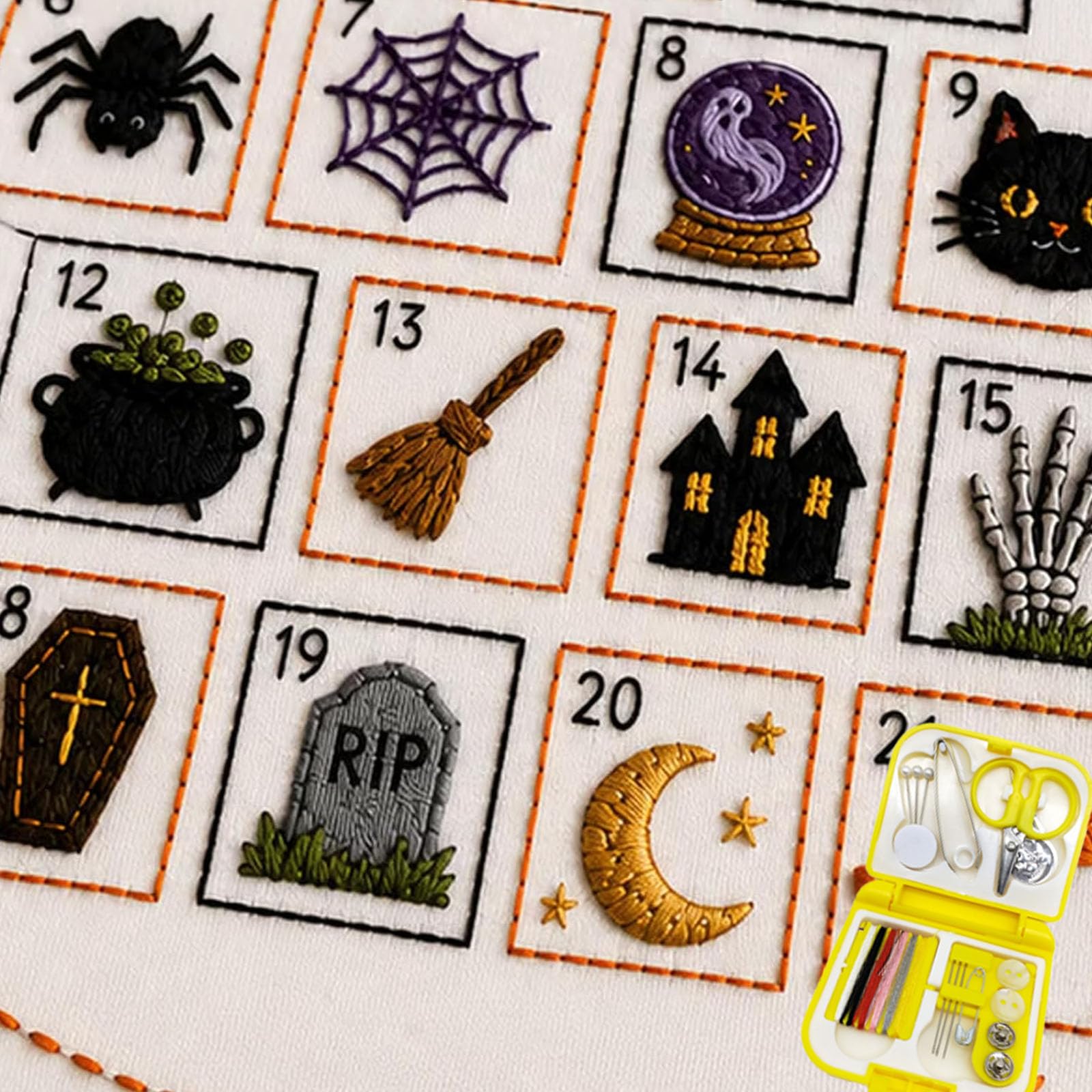Kit di ricamo del calendario dell'Avvento di Halloween, fatto a mano (2pcs)