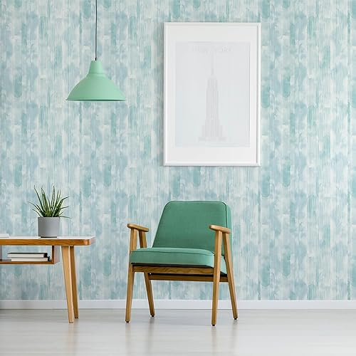 Papel tapiz bohemio para despegar y pegar, color azul acuarela, papel tapiz de rayas turquesas, papel tapiz abstracto, extraíble, impermeable,